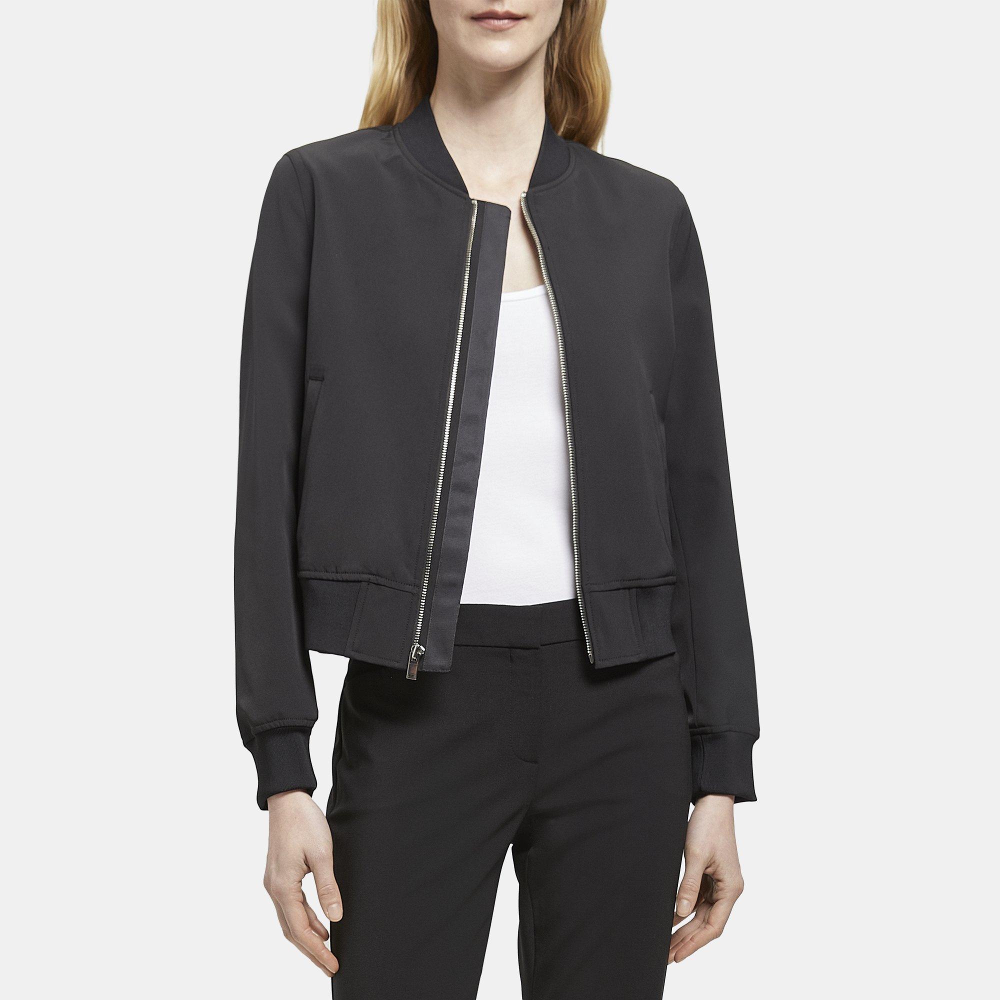 Theory Cropped Bomber Jacket in Stretch Polyester