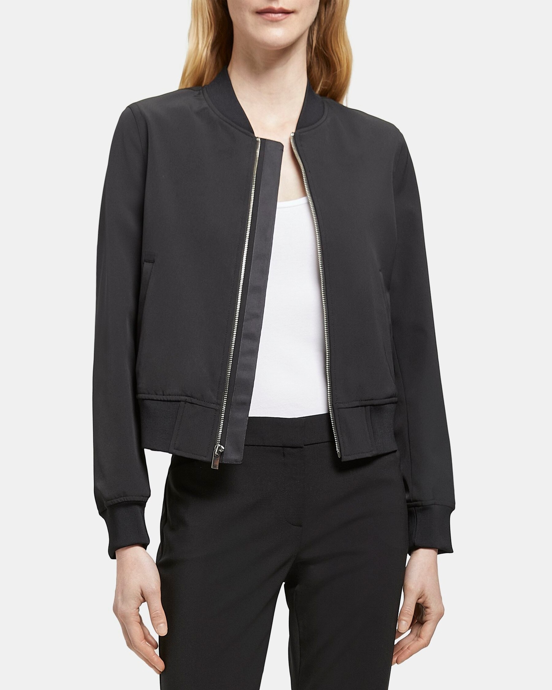 Theory Cropped Bomber Jacket in Stretch Polyester