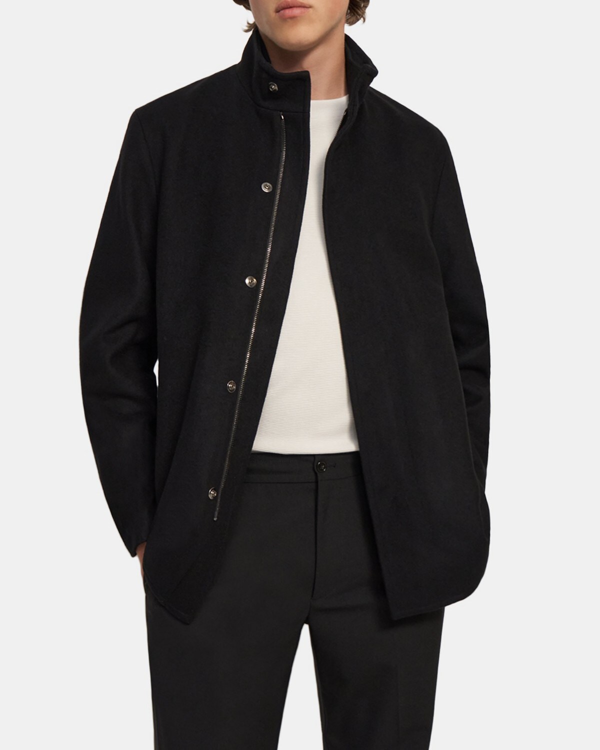 띠어리 맨 재킷 Theory Stand-Collar Jacket in Stretch Melton Wool,BLACK