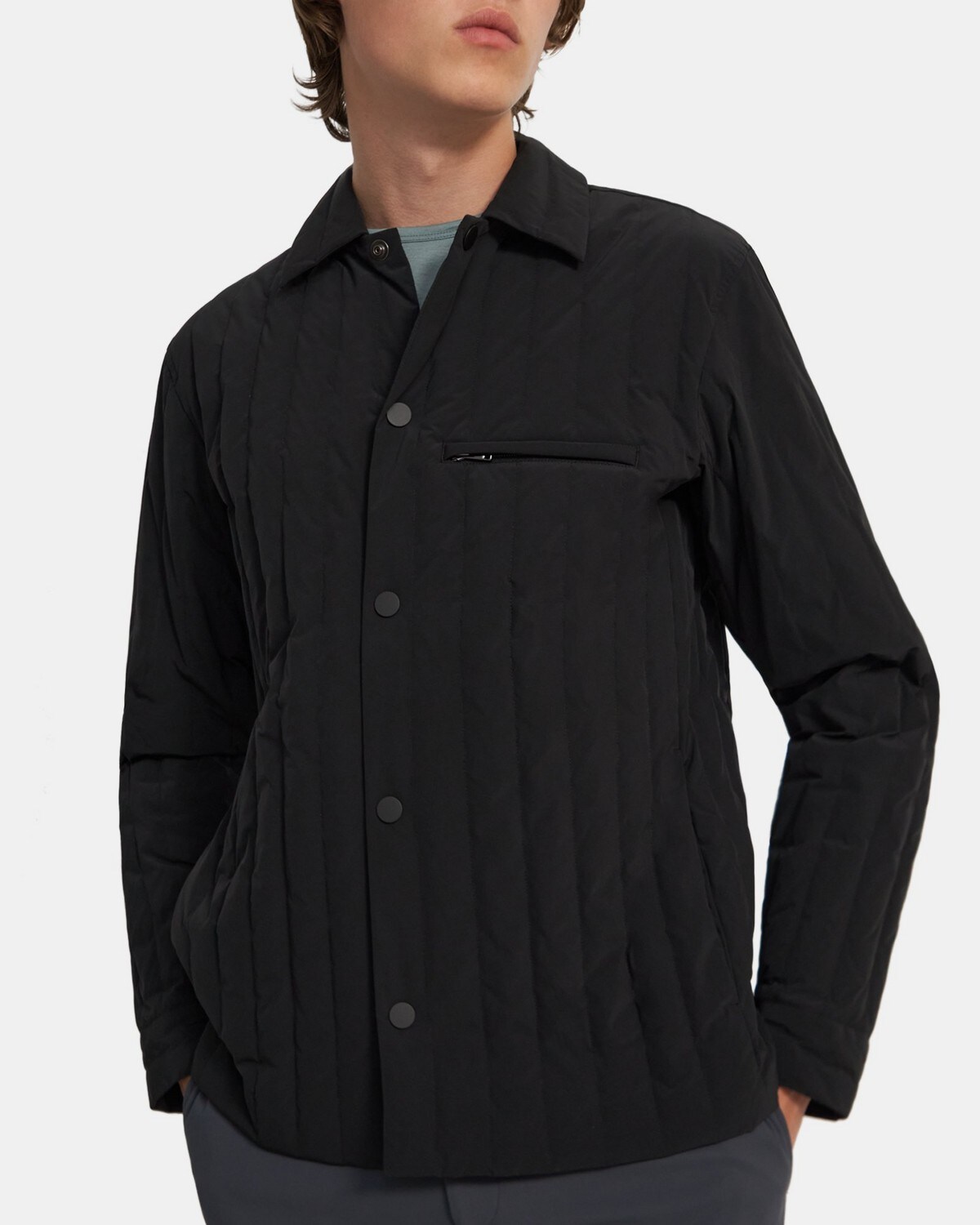 띠어리 맨 셔츠 재킷 Theory Quilted Shirt Jacket in Paper Nylon,BLACK