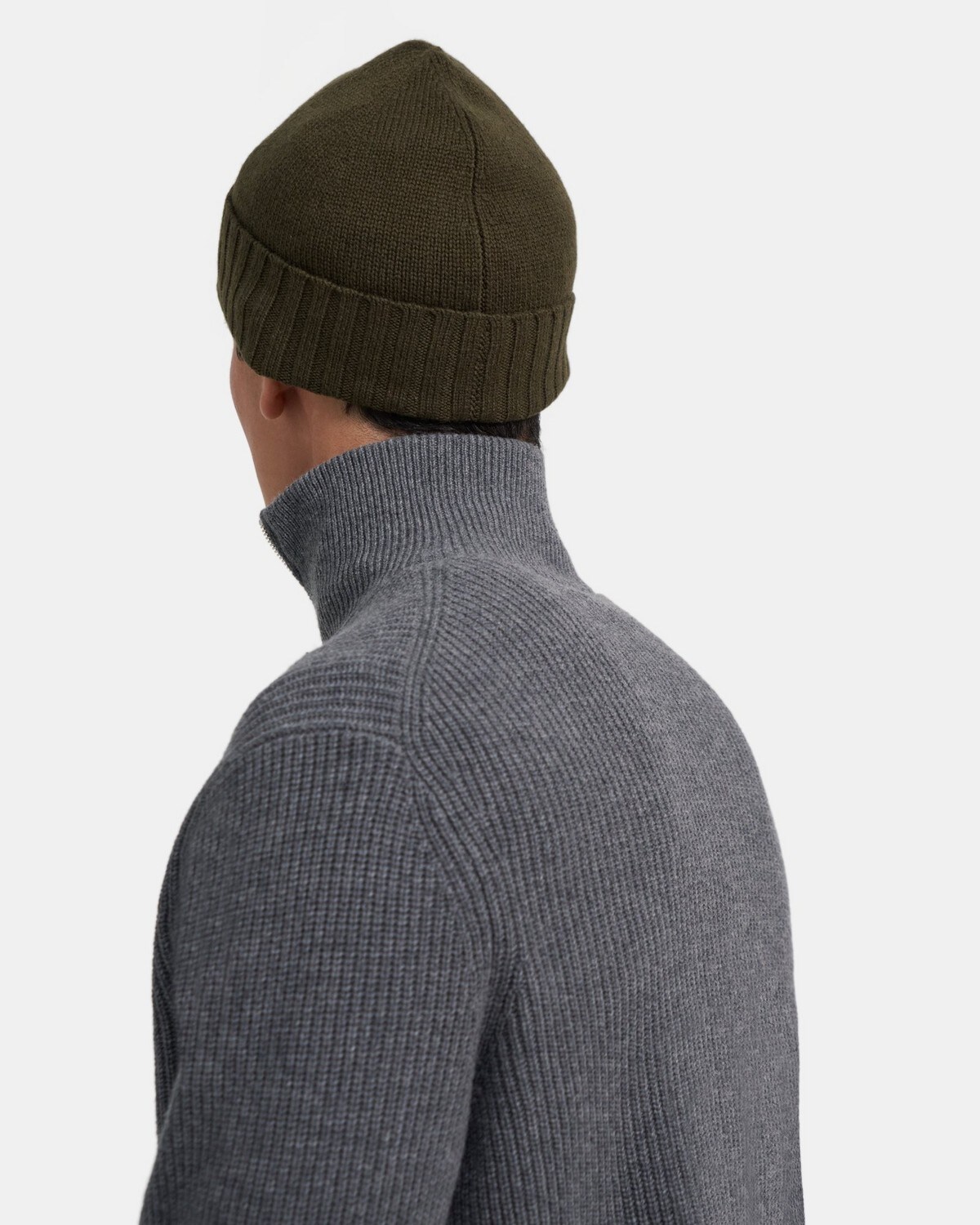 Ribbed Foldover Beanie in Cashmere