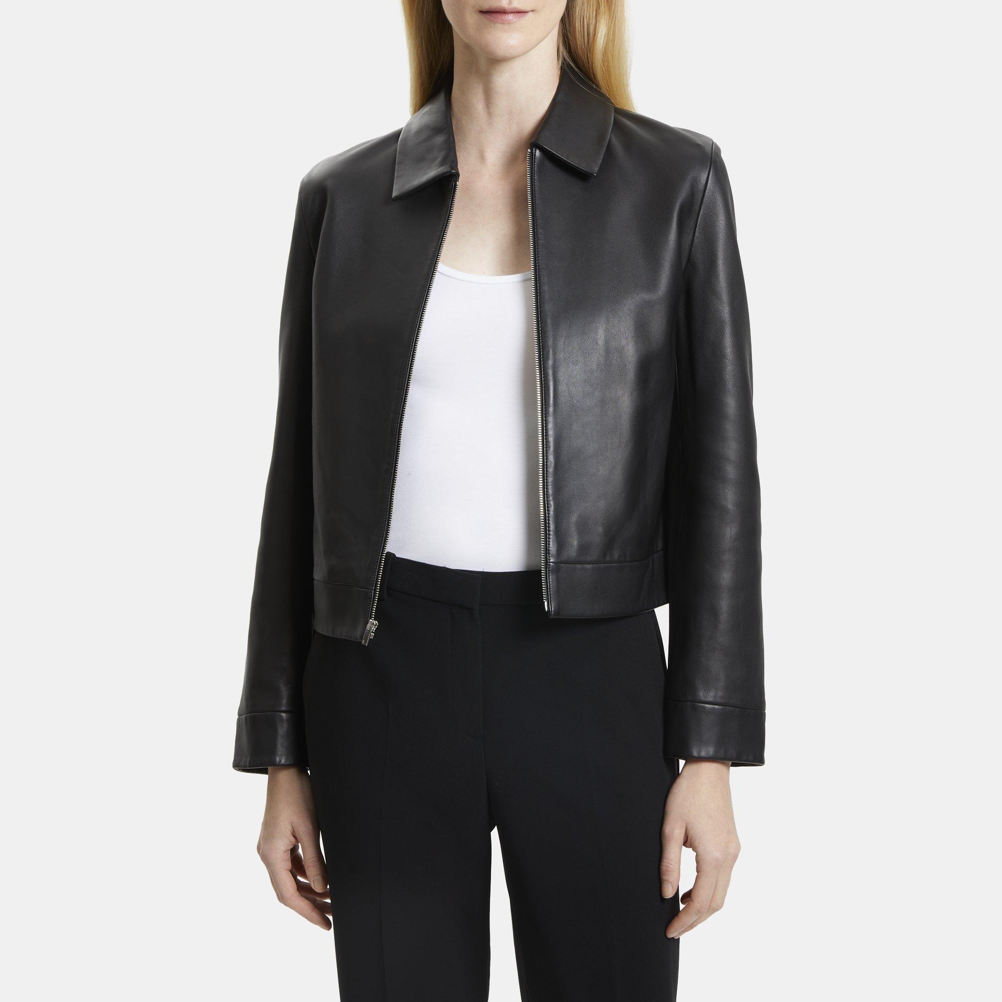 Theory cropped deals leather jacket