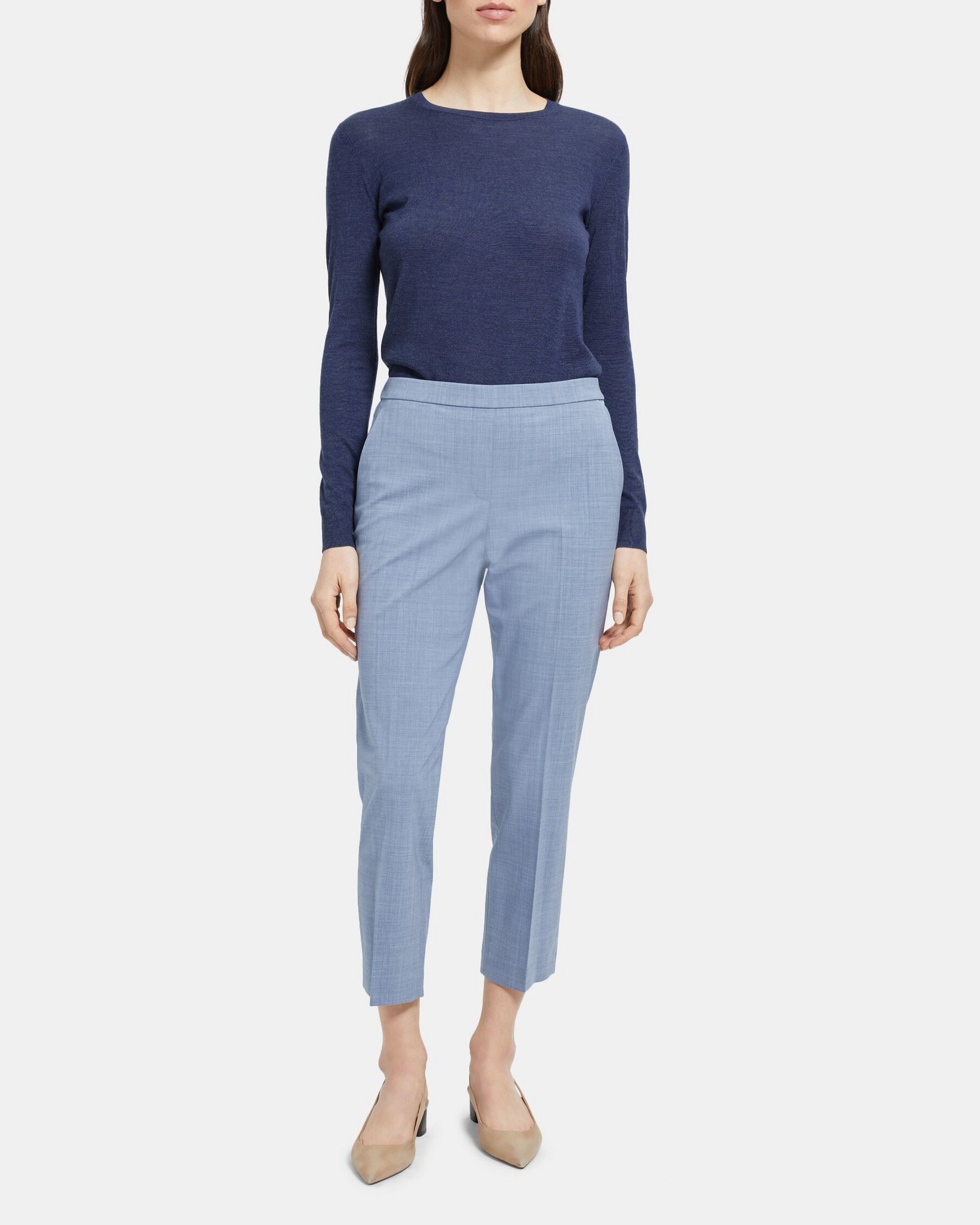 Theory Slim Cropped Pull-On Pant in Stretch Wool Melange