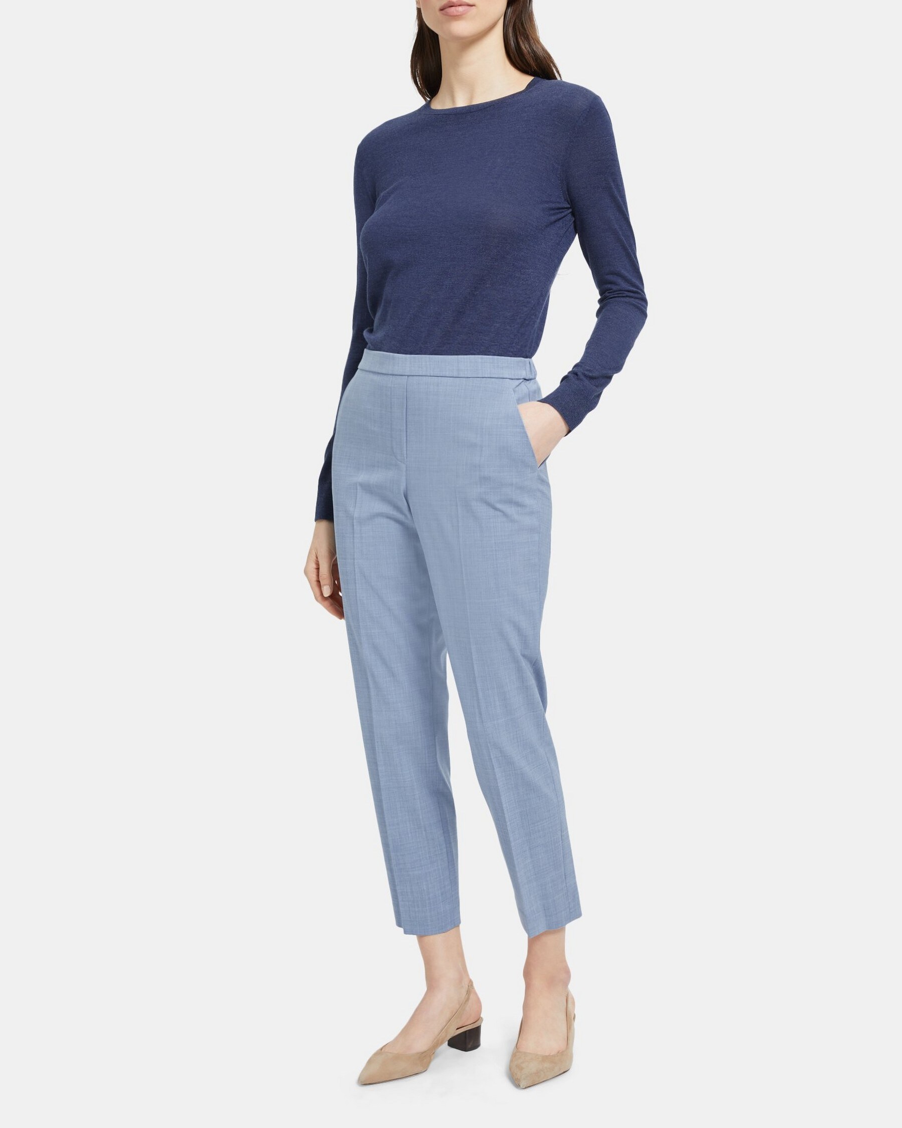 Slim Cropped Pull-On Pant in Stretch Wool Mélange
