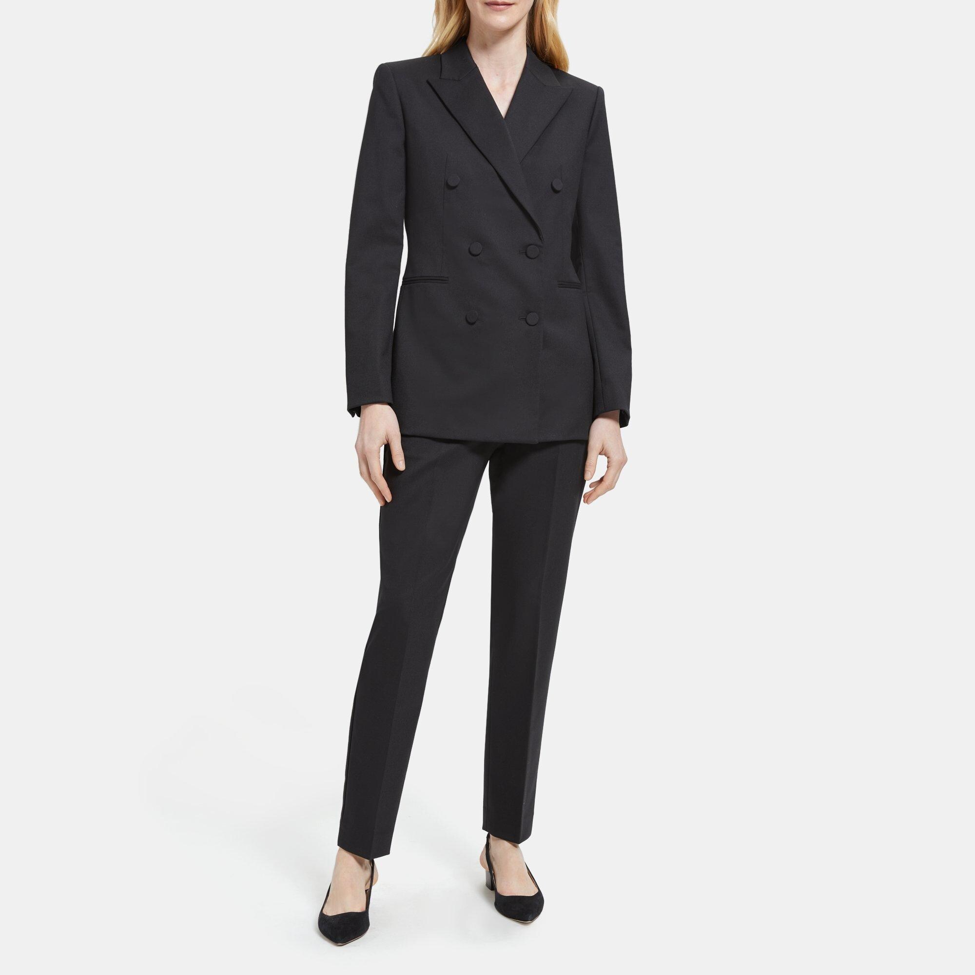 Stretch Wool-Blend Double-Breasted Tuxedo Jacket | Theory Outlet