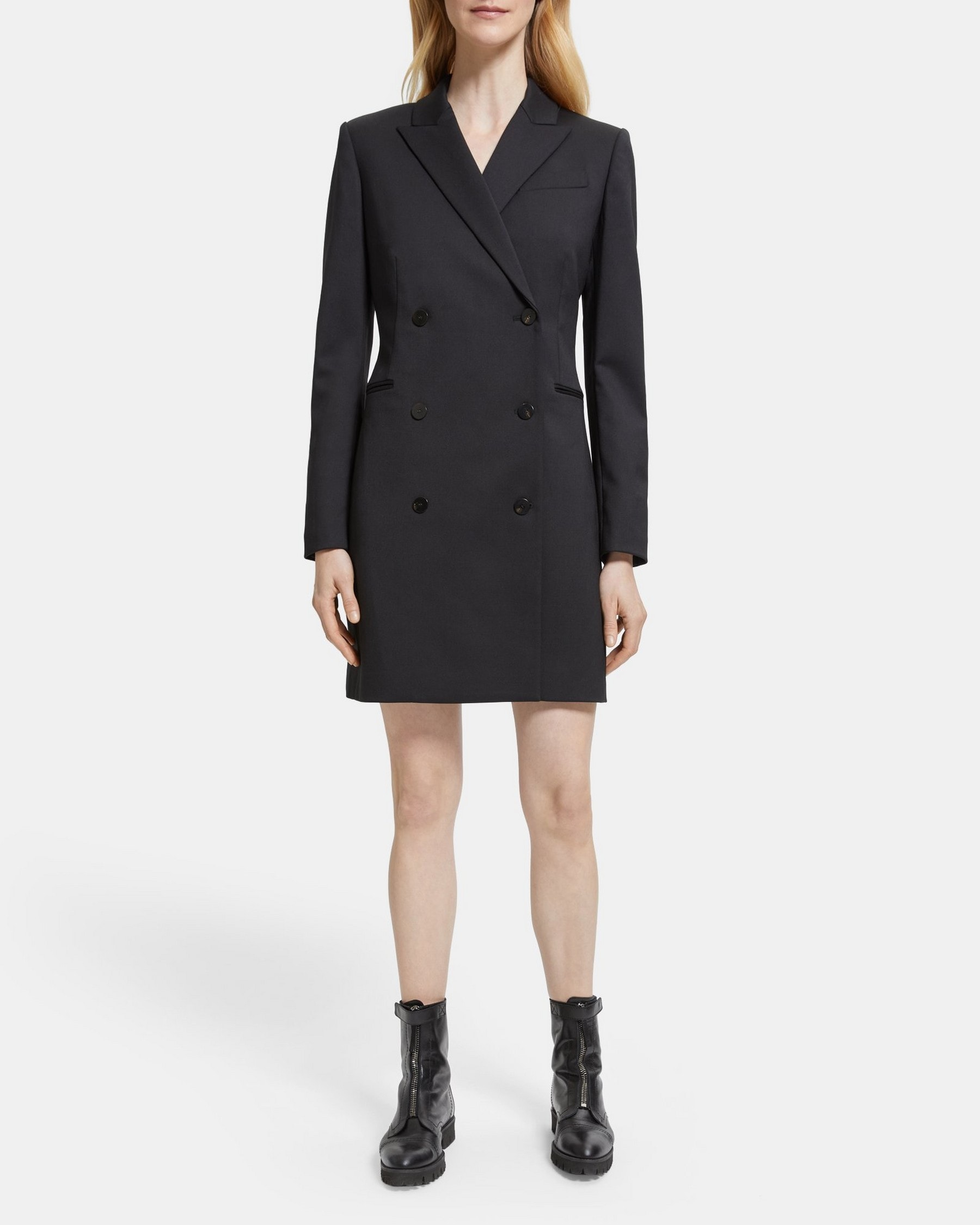 Theory Double-Breasted Blazer Dress in Stretch Wool-Blend
