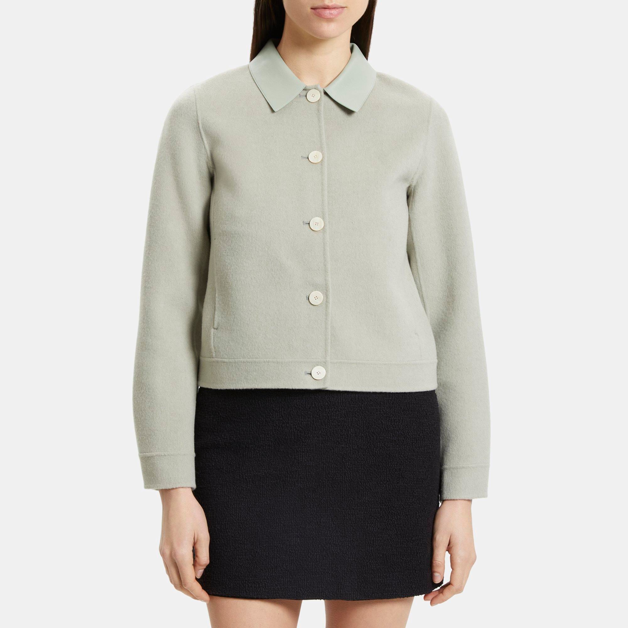 띠어리 Theory Cropped Jacket in Wool-Cashmere,MIST GREEN MEL