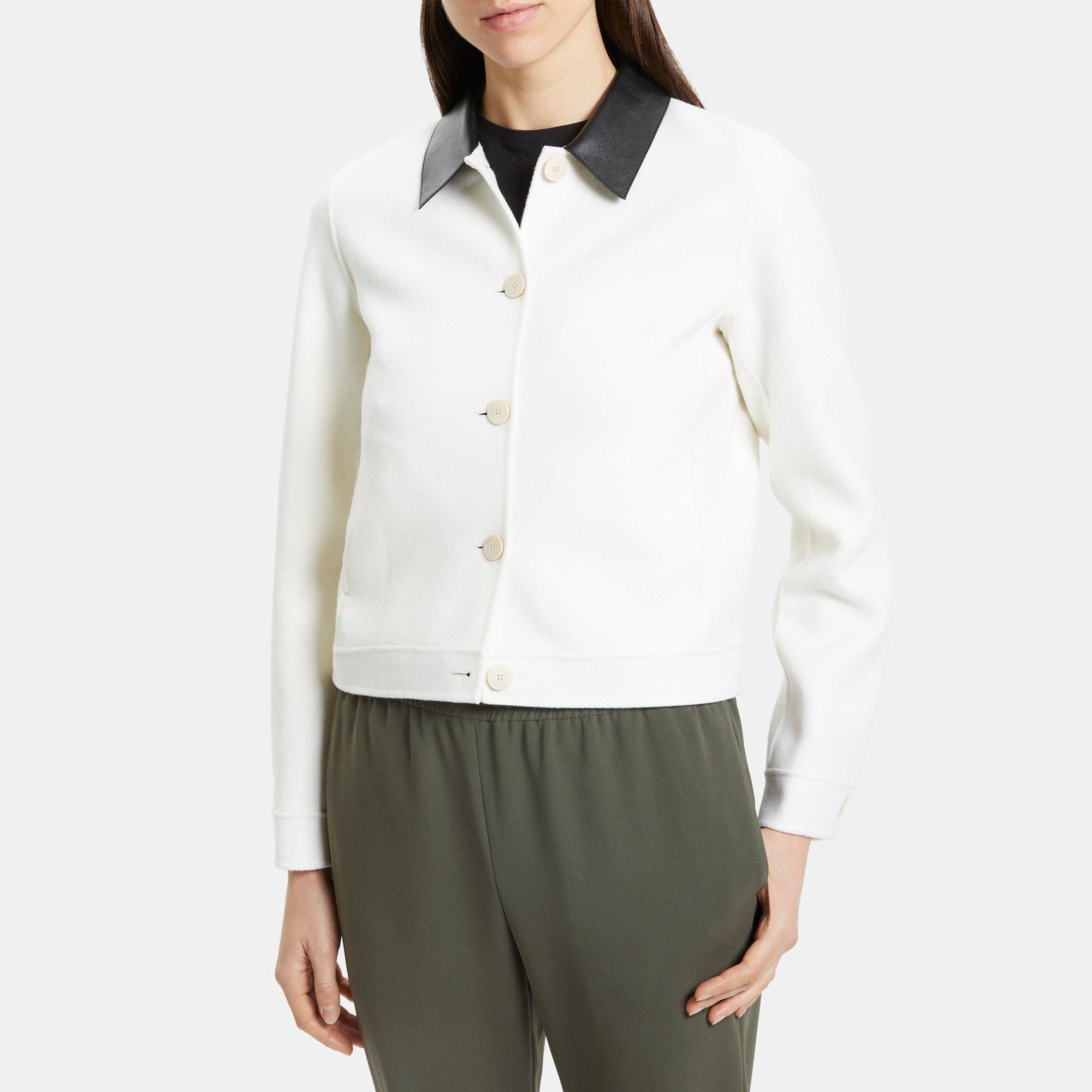 띠어리 Theory Cropped Jacket in Wool-Cashmere,IVORY