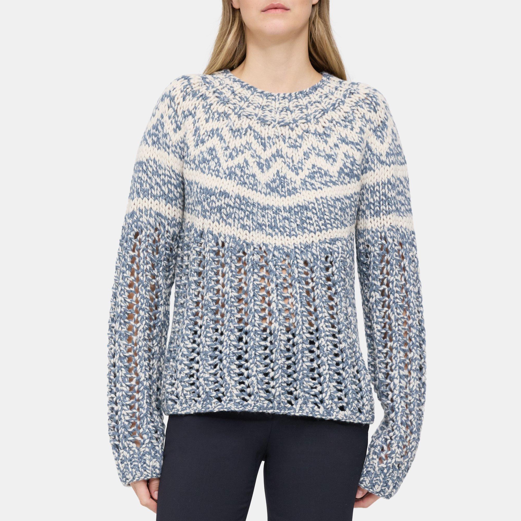 띠어리 Theory Chevron Sweater in Felted Wool-Cashmere,ECRU HEATHER/DEEP FROST