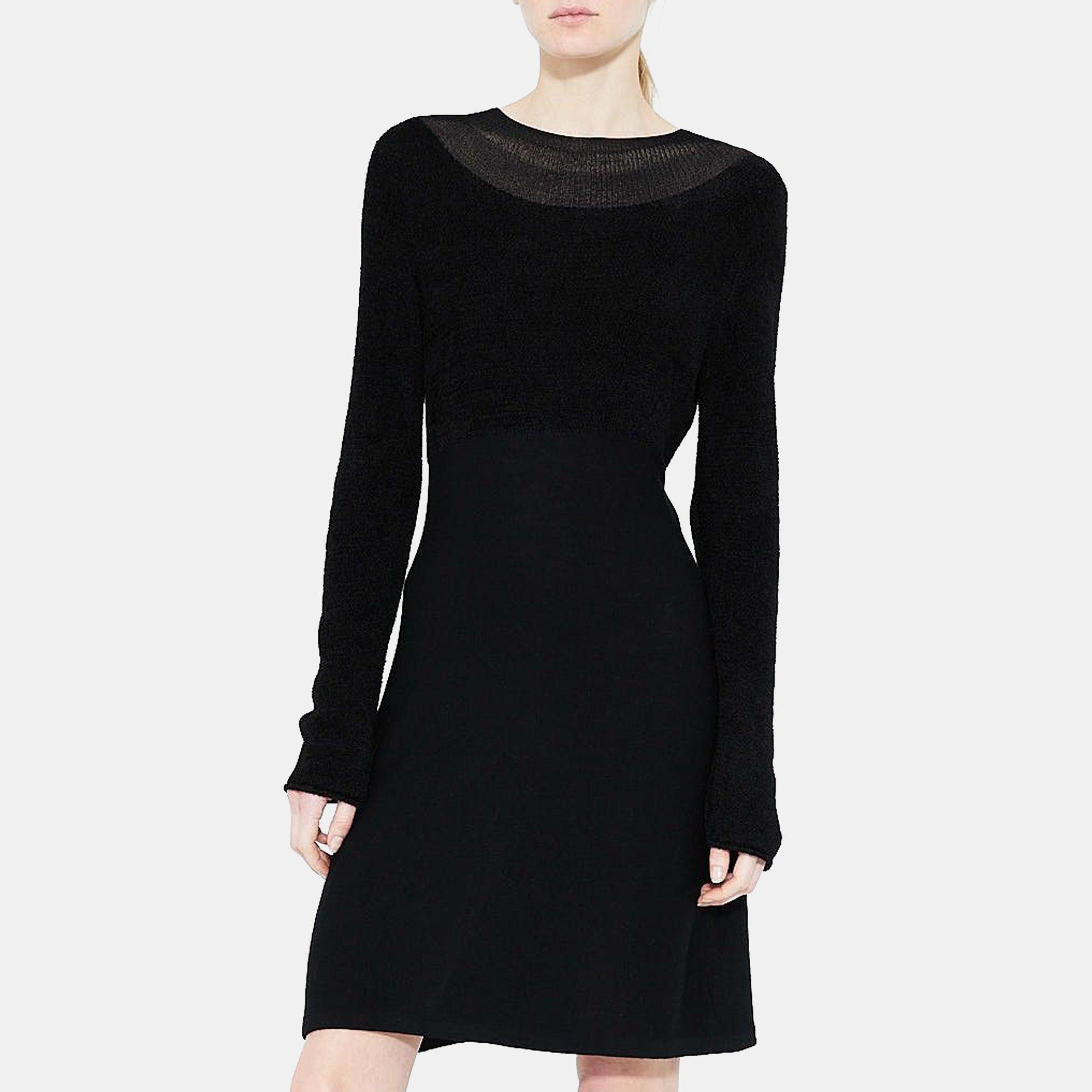 Theory Fit-and-Flare Combo Dress in Merino Wool