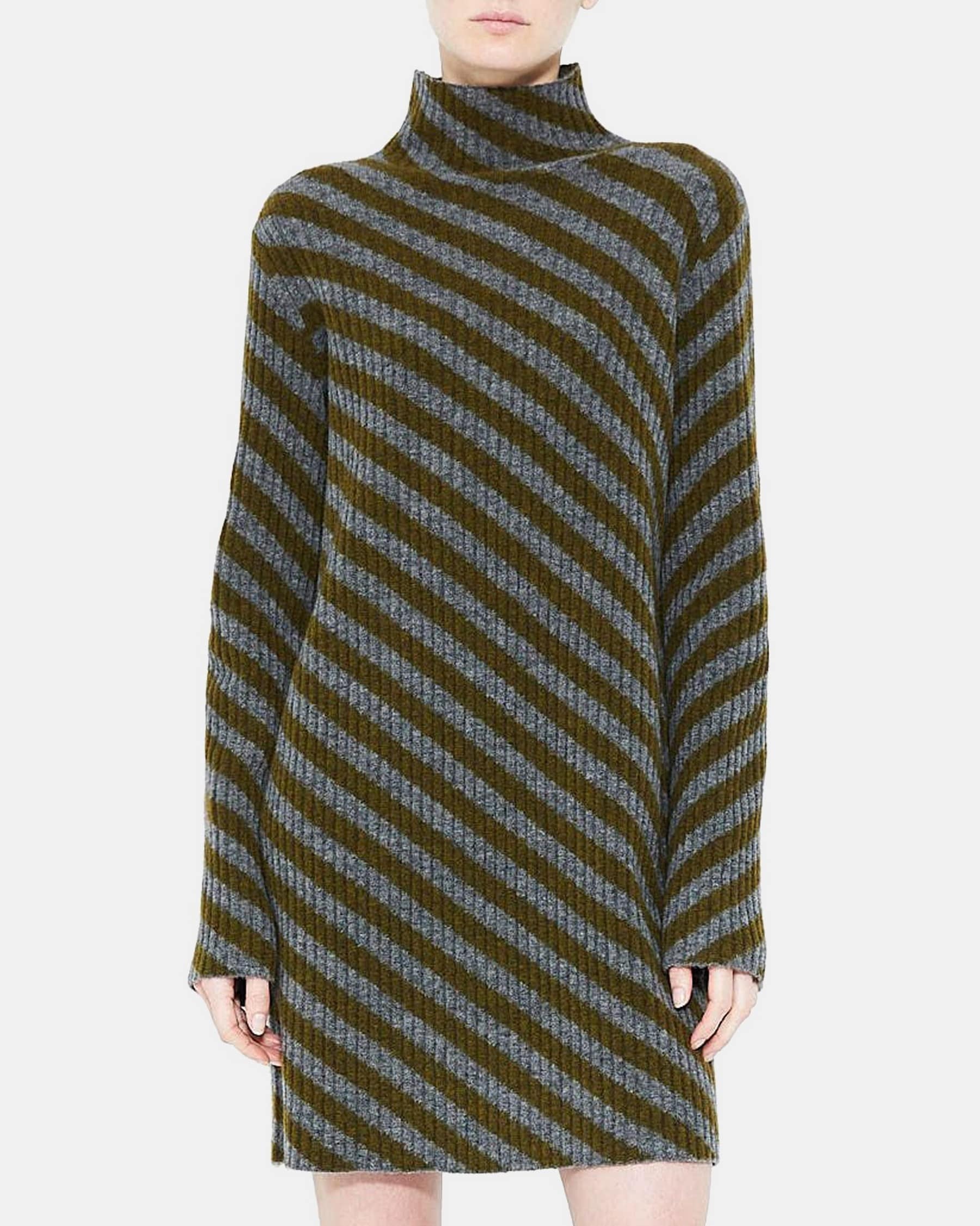 Turtleneck Dress in Striped Wool Blend