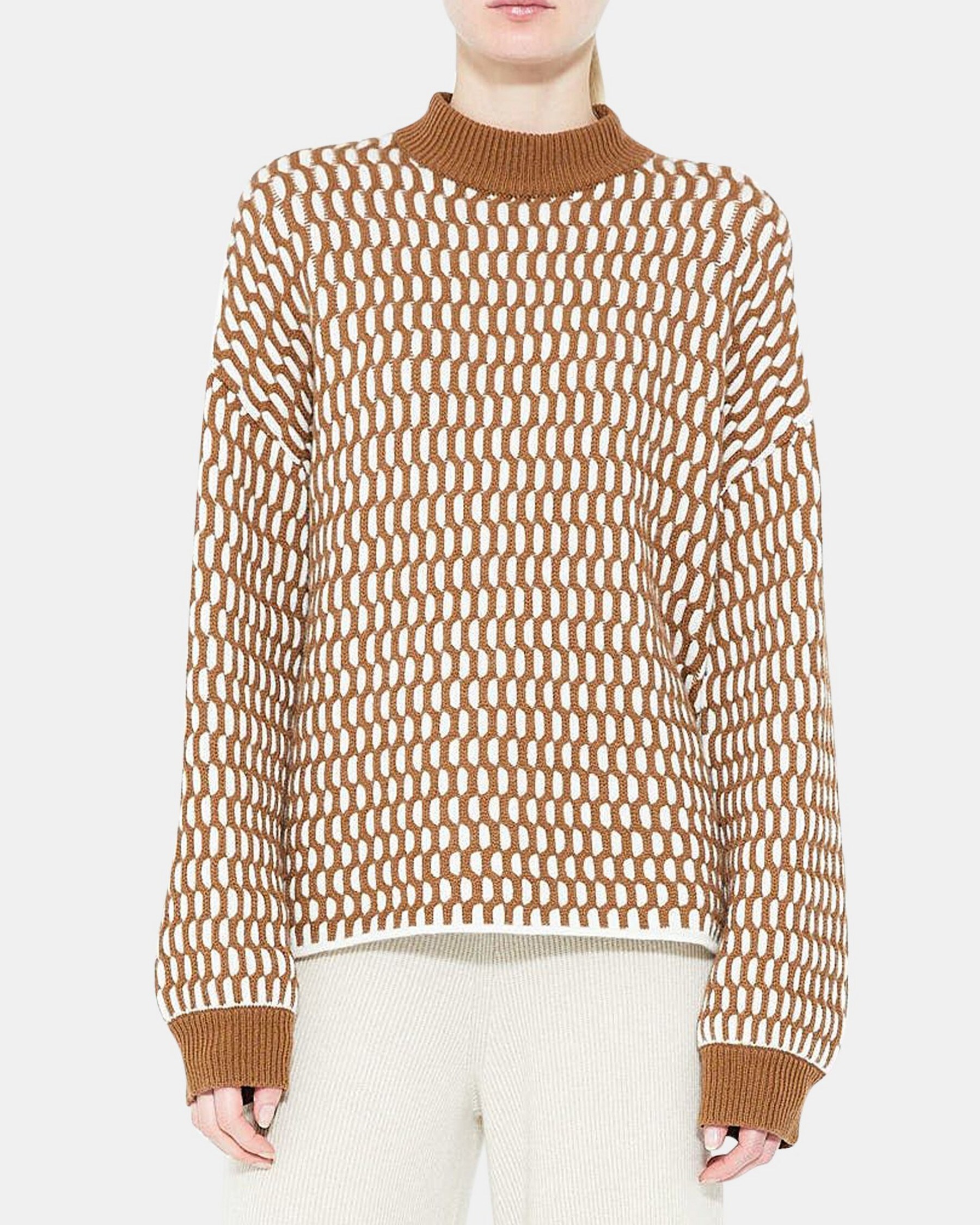 Two-Tone Cable-Knit Sweater in Cashmere
