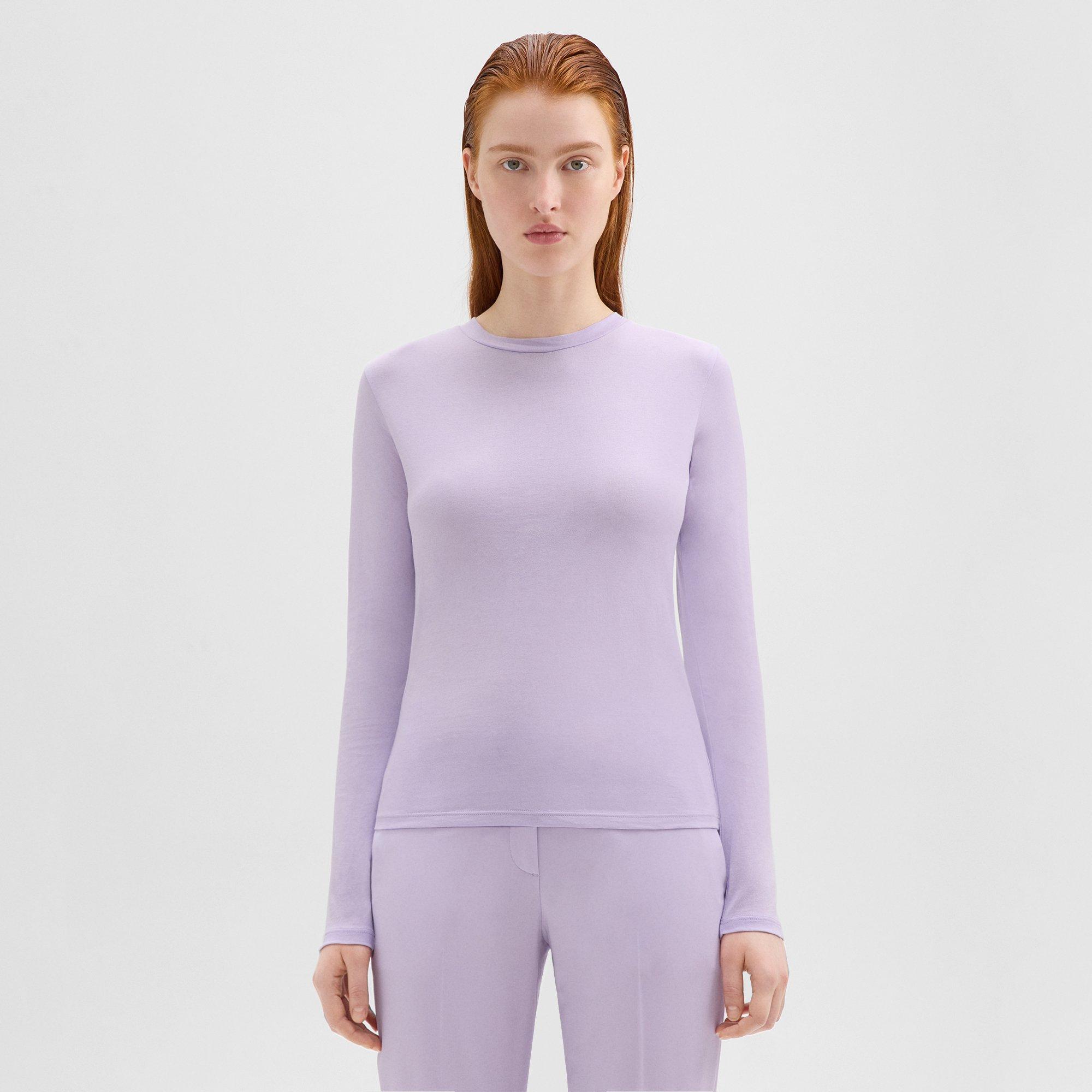 띠어리 Theory Tiny Long-Sleeve Tee in Organic Cotton,LILAC SKY