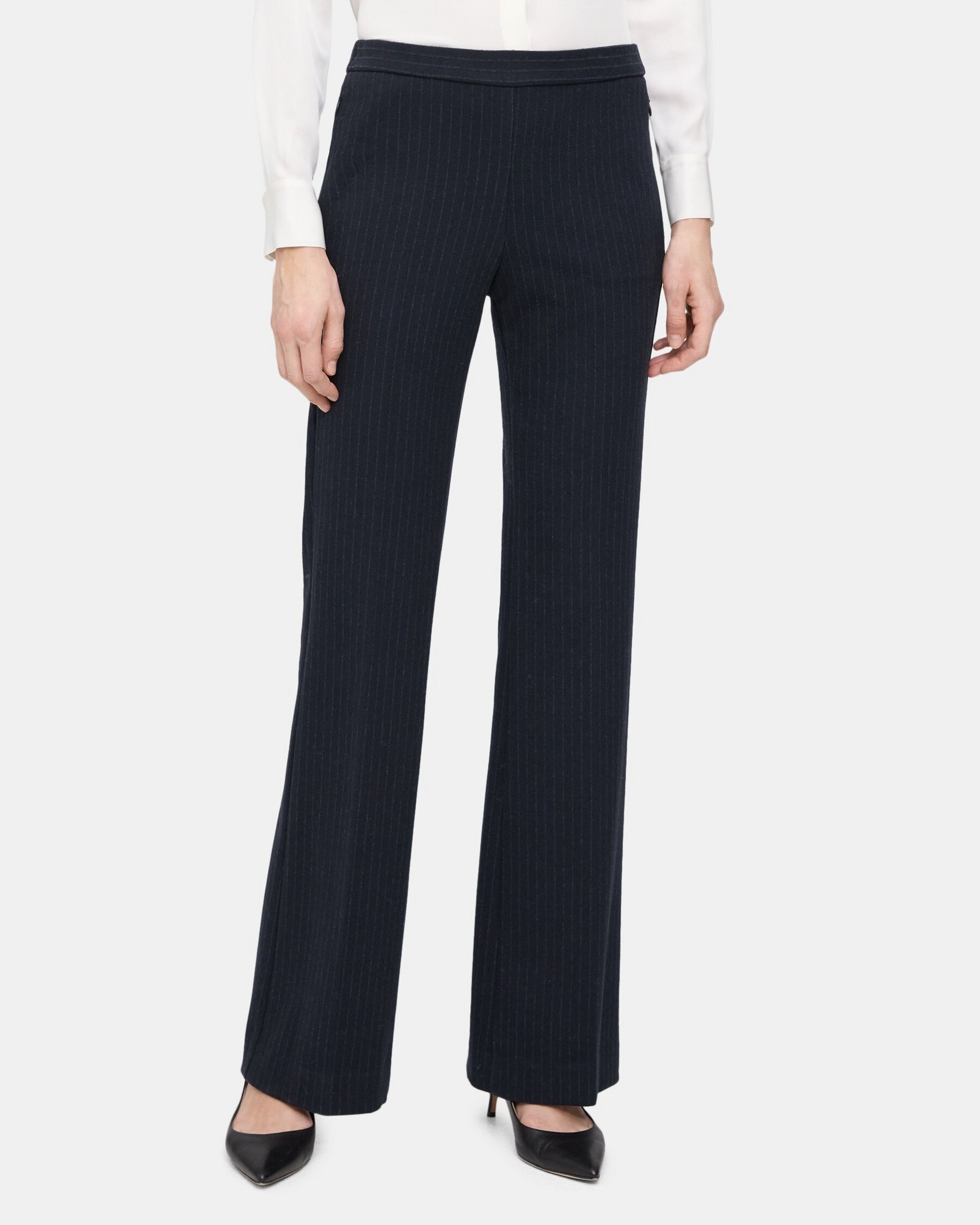 Theory Flare Pant in Pinstripe Knit