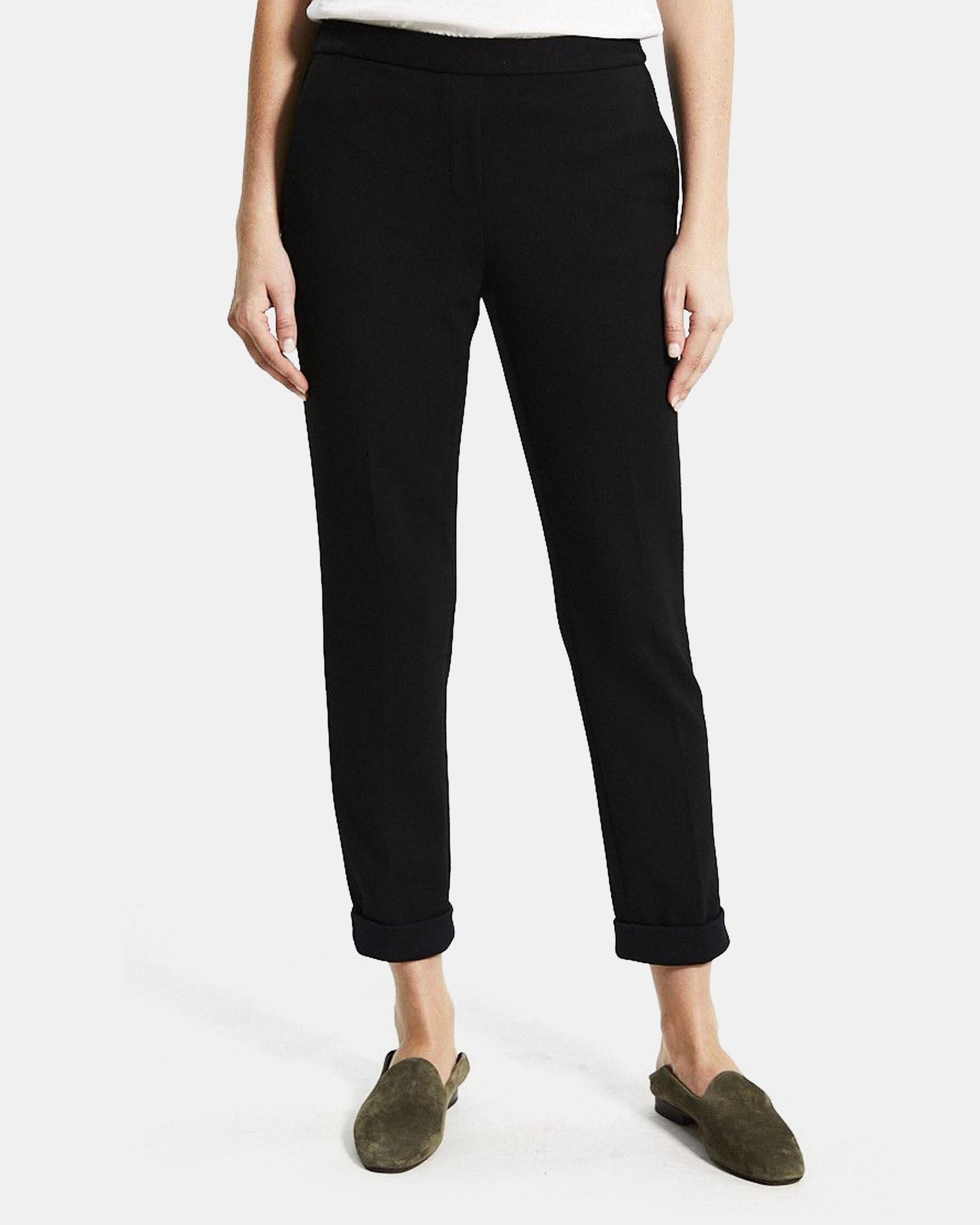 Theory Slim Cropped Pull-On Pant in Double-Knit Jersey