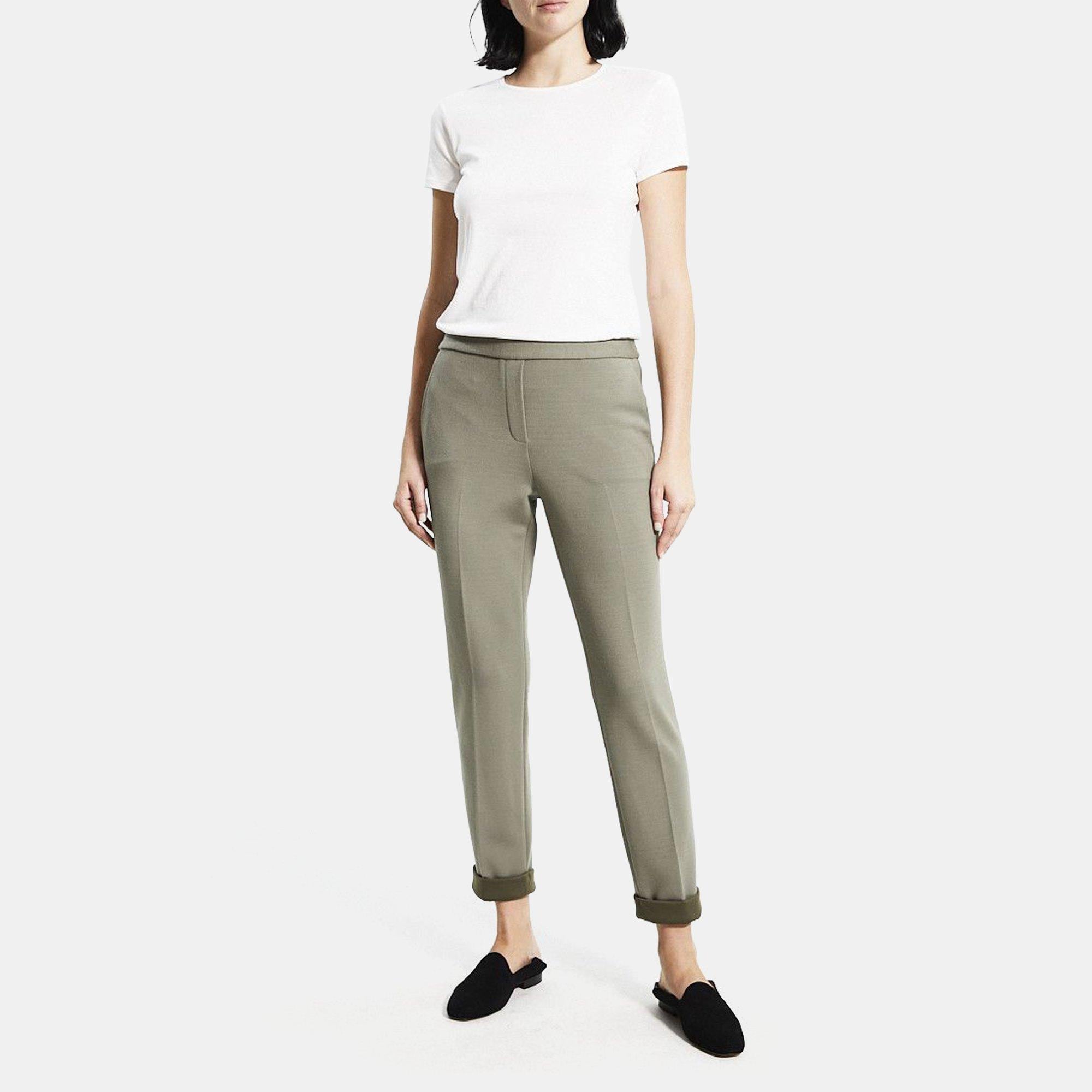 Theory Slim Cropped Pull-On Pant in Double-Knit Jersey