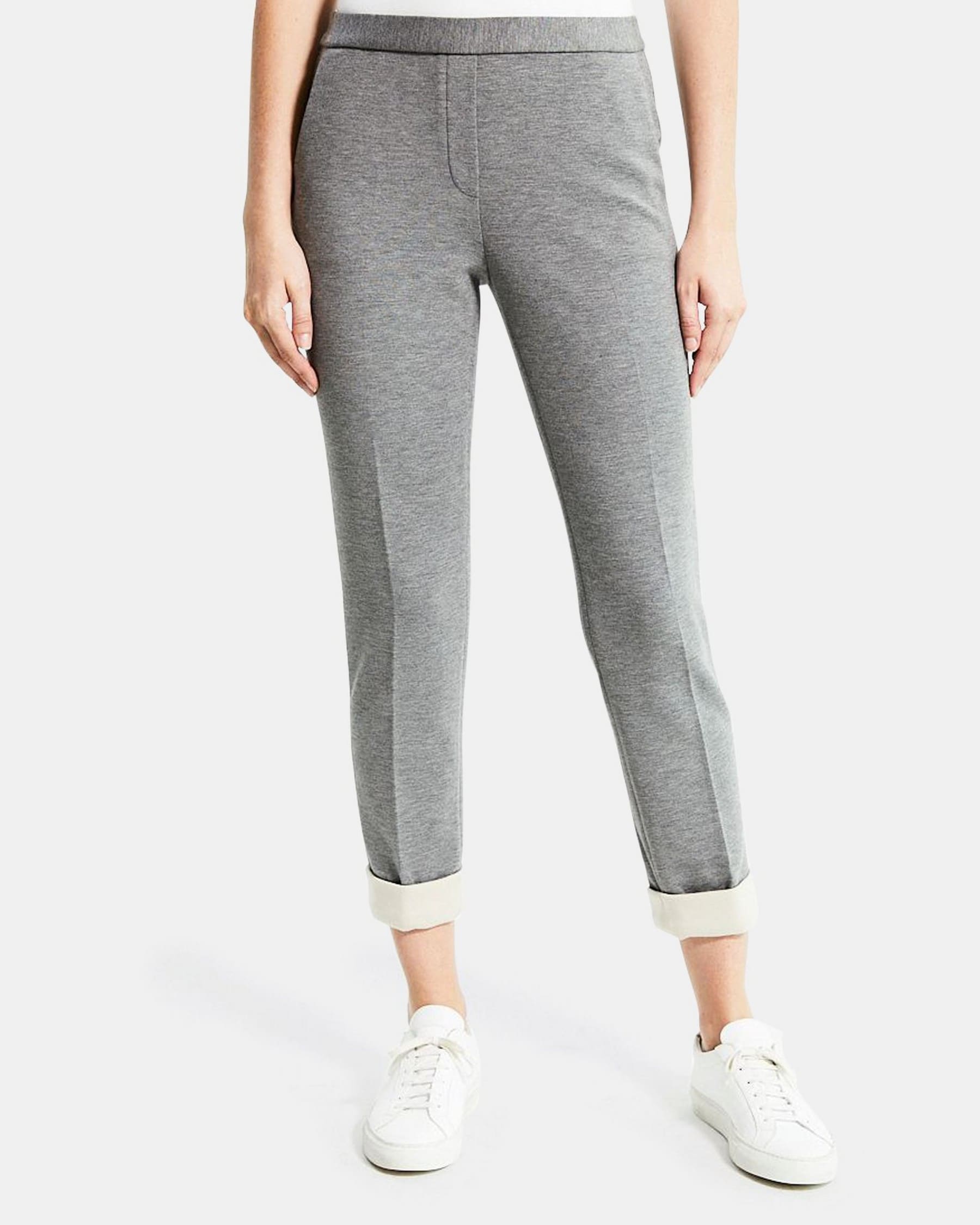 띠어리 Theory Slim Cropped Pull-On Pant in Double-Knit Jersey,GREY MELANGE/CHARCOAL MELANGE