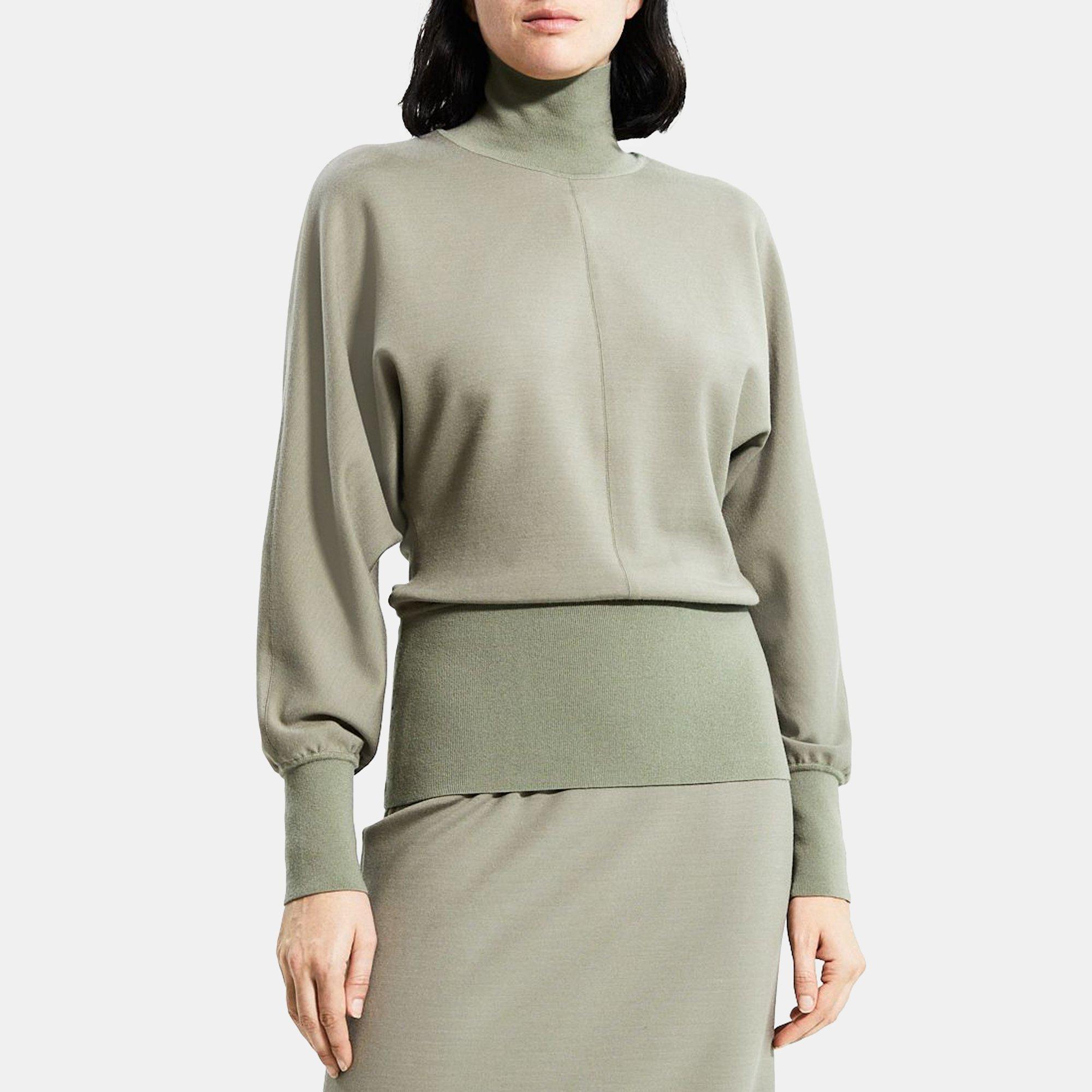 띠어리 Theory Turtleneck Top in Double-Knit Jersey,PALE GREEN/ARMY