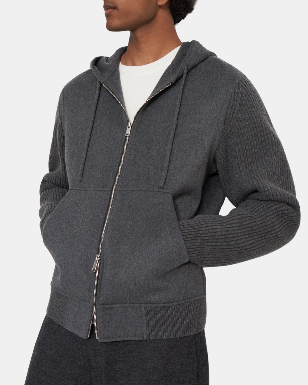 띠어리 맨 집업 후드티 Theory Zip-Up Hoodie in Wool-Cashmere,CHARCOAL MELANGE