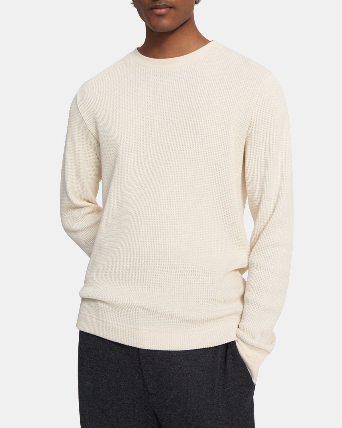 띠어리 맨 스웨터 Theory Crewneck Sweater in Waffle-Knit Cotton,IVORY