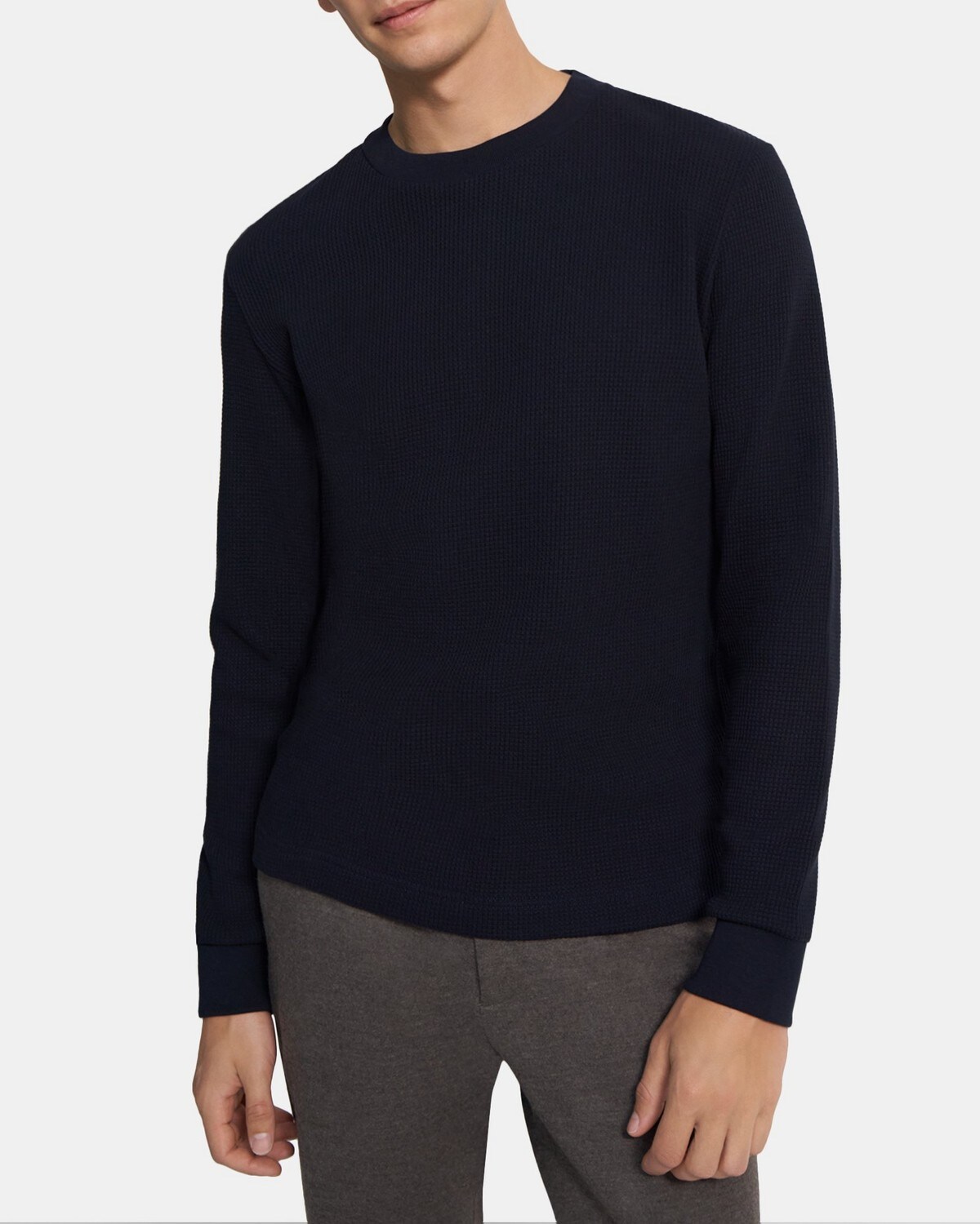 띠어리 맨 스웨터 Theory Crewneck Sweater in Waffle-Knit Cotton,BALTIC