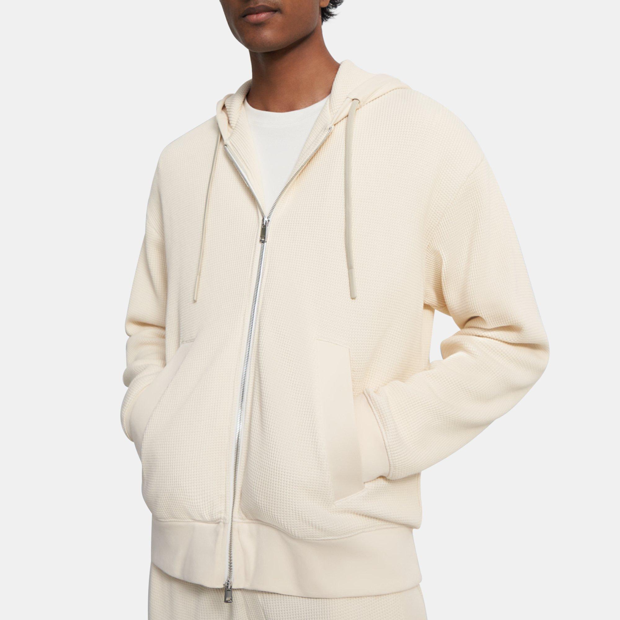 Waffle-Knit Cotton Full-Zip Hoodie | Theory Outlet