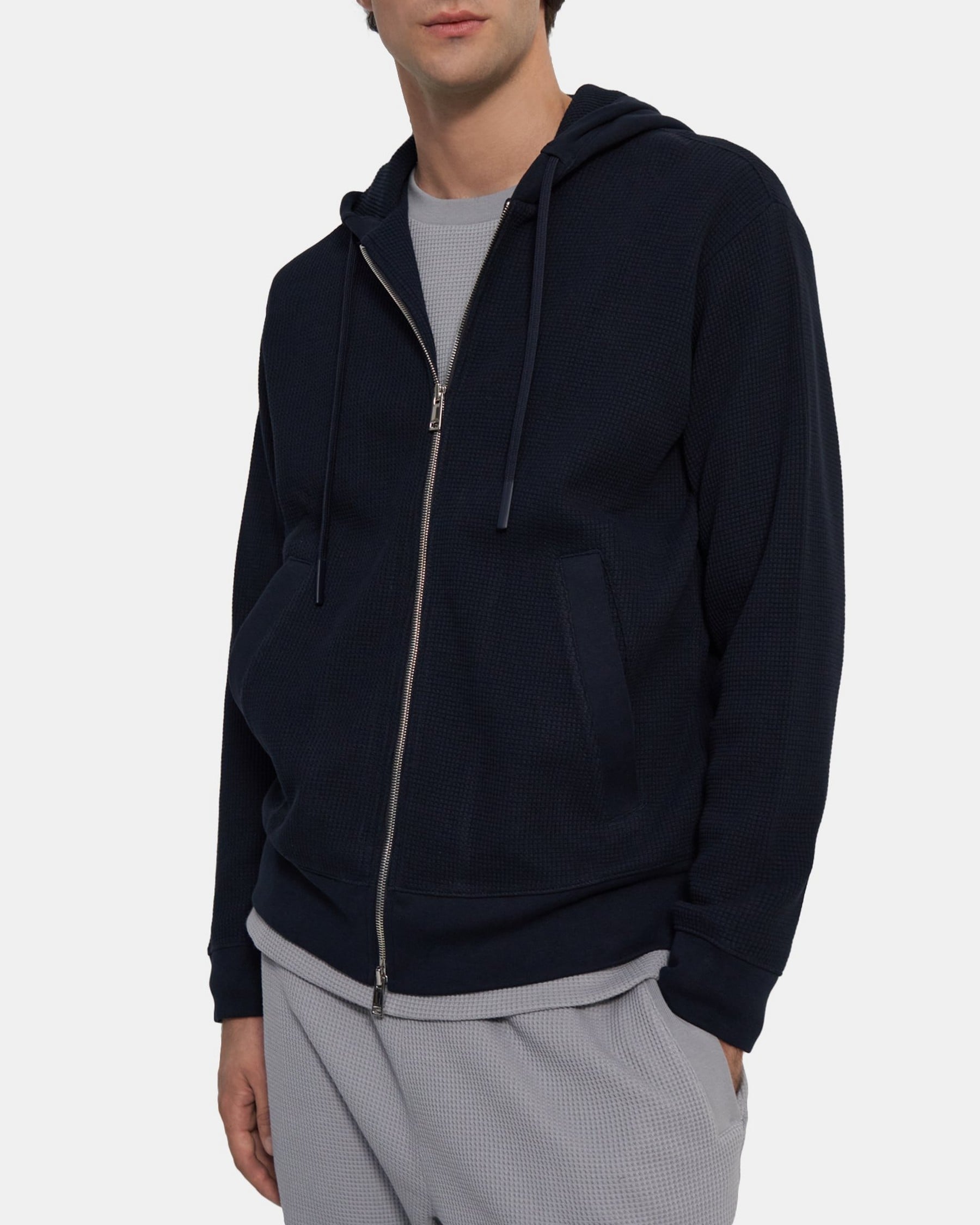 Full-Zip Hoodie in Waffle-Knit Cotton