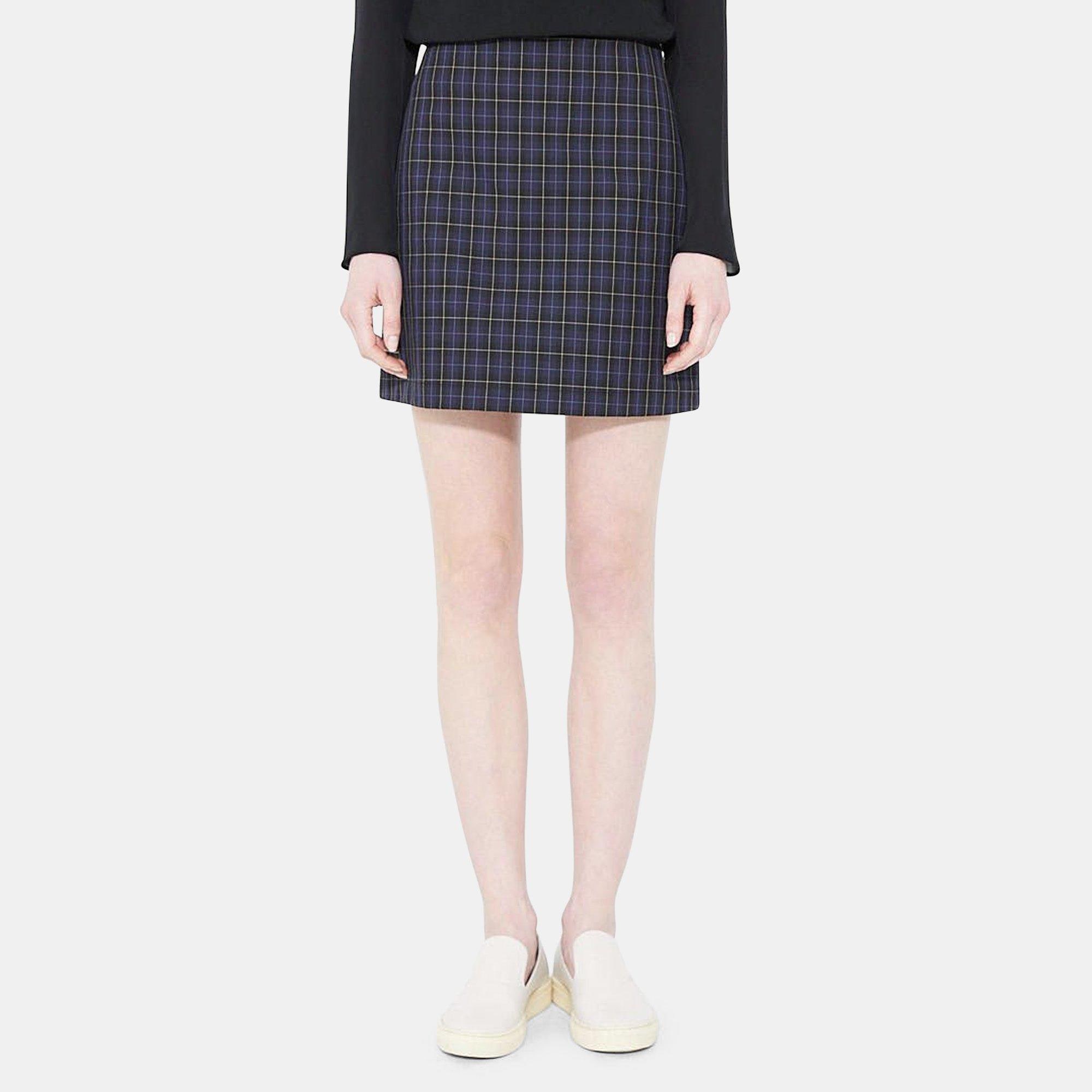 Plaid Stretch Knit Mini Skirt Theory Outlet