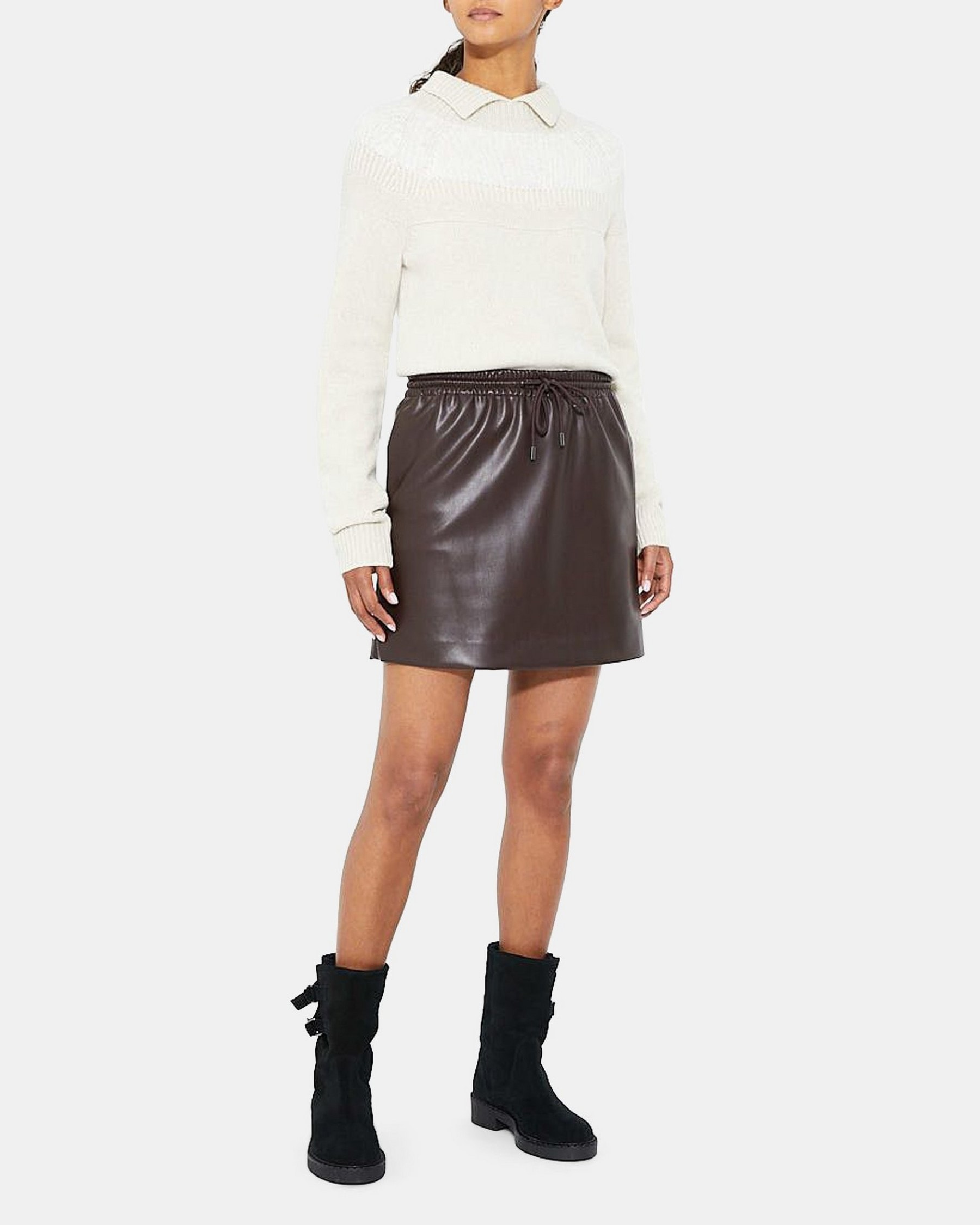 Drawstring Slip Skirt in Faux Leather