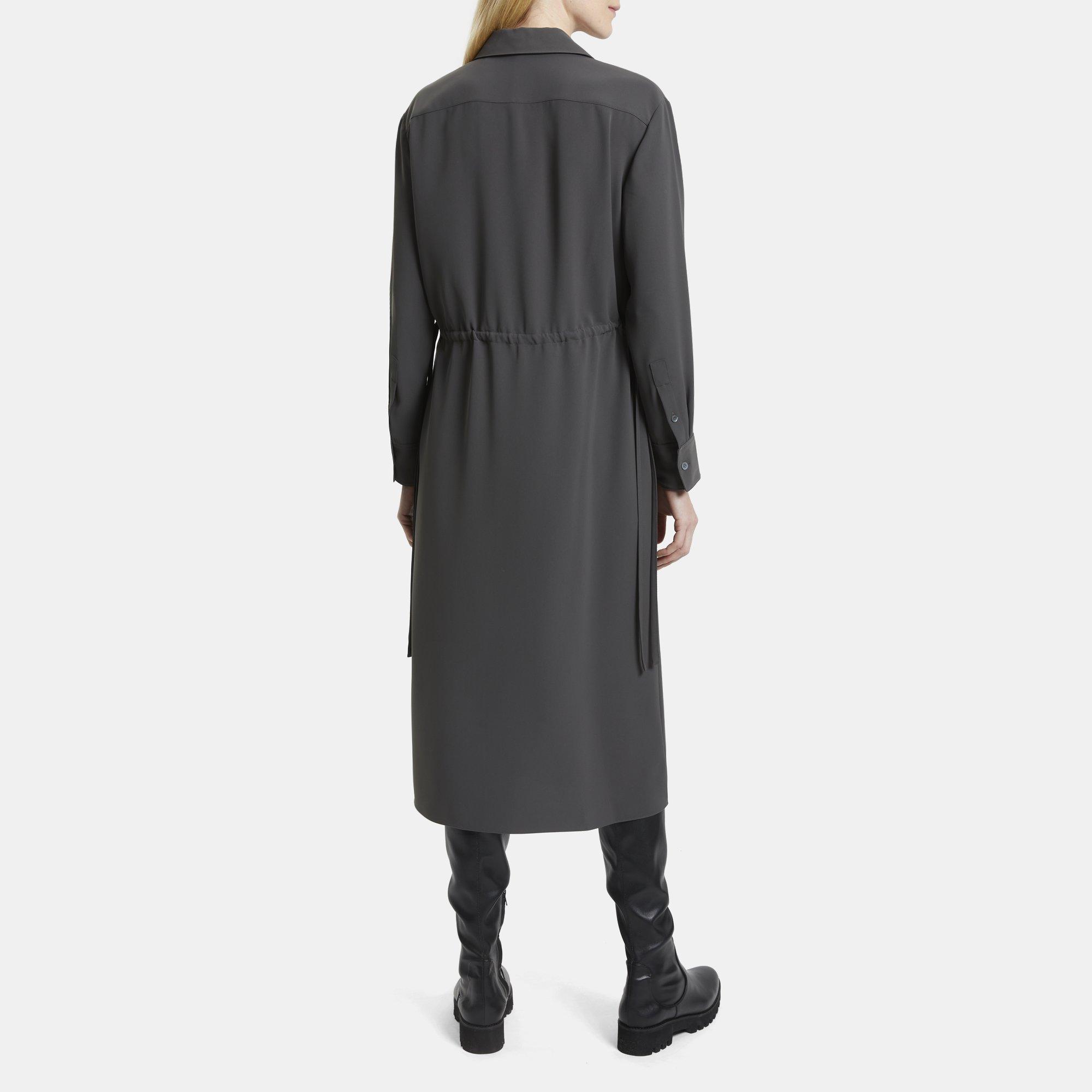Matte Twill Drawstring Shirt Dress Theory Outlet