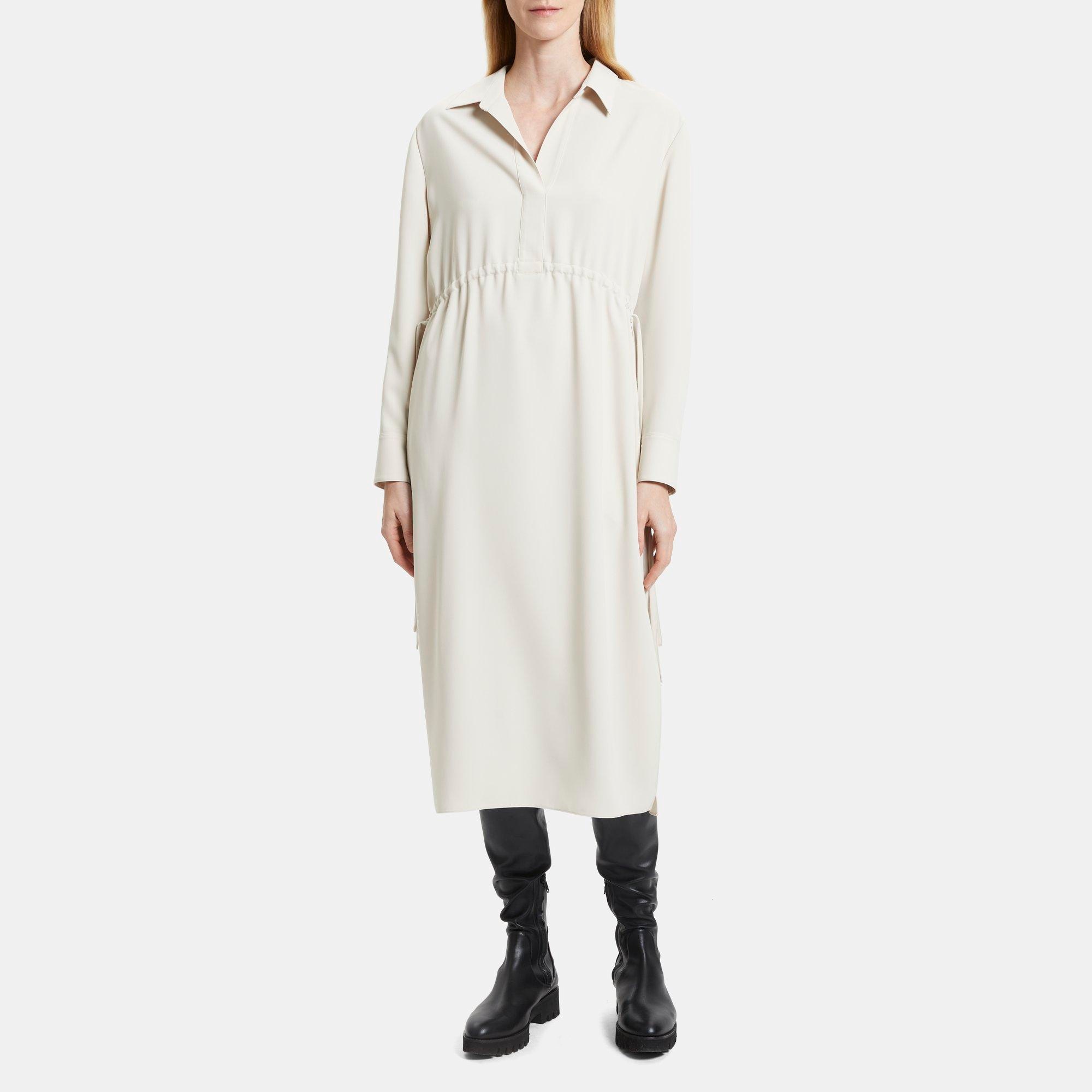 Matte Twill Drawstring Shirt Dress | Theory Outlet