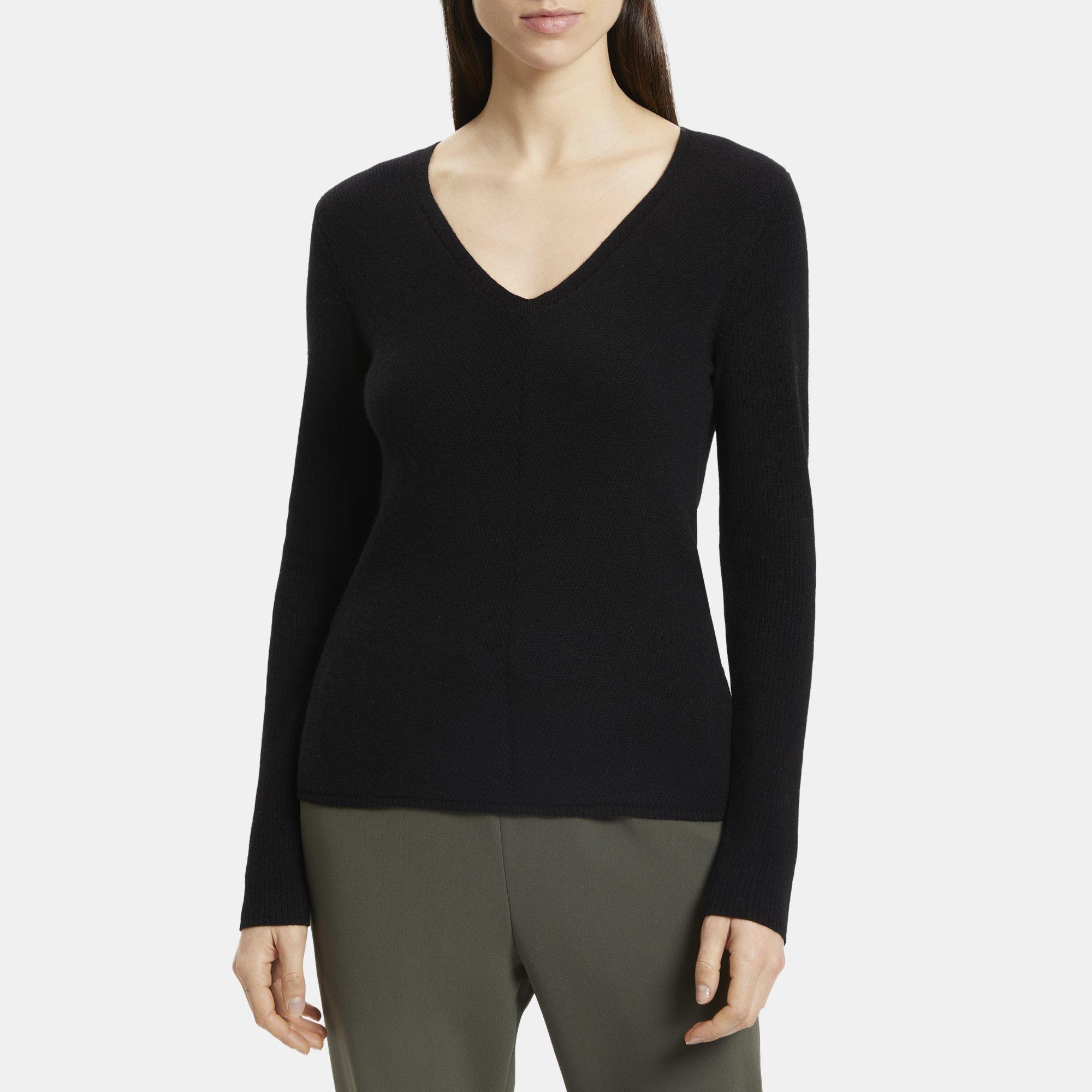 Cashmere Ribbed V-Neck Sweater | Theory Outlet