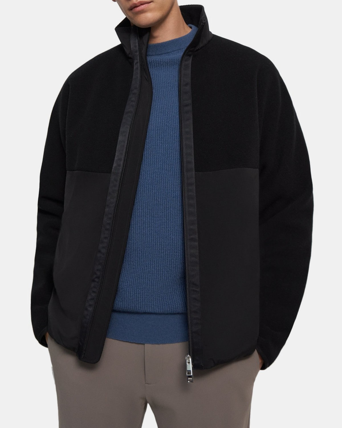 띠어리 맨 재킷 Theory Zip Jacket in Recycled Fleece,BLACK/BLACK
