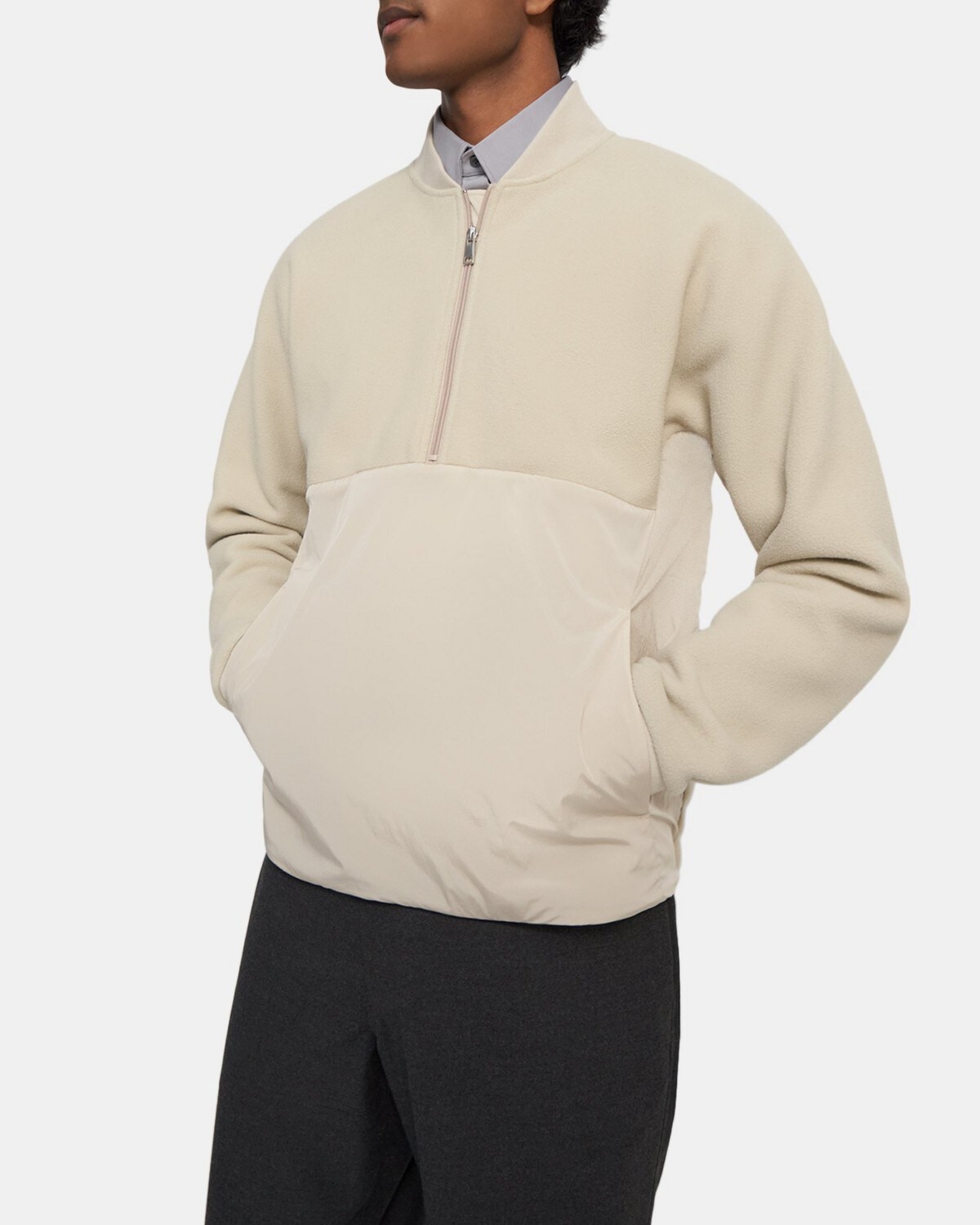 띠어리 맨 하프집 재킷 Theory Half-Zip Jacket in Recycled Fleece,PEYOTE/PEYOTE