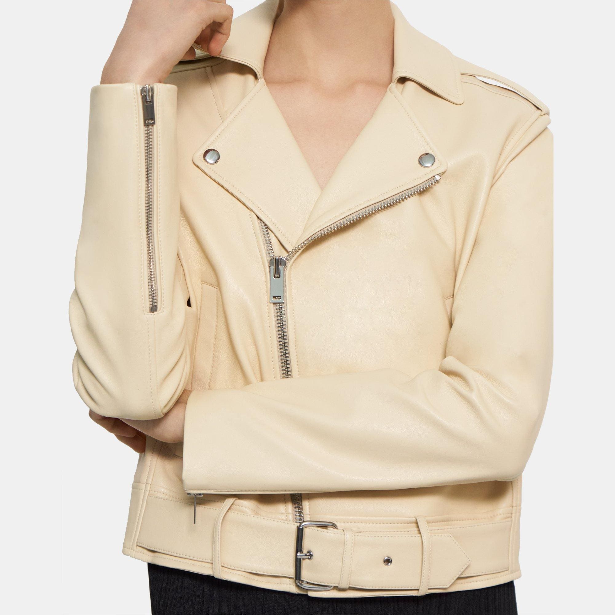 띠어리 Theory Casual Moto Jacket in Leather,PARCHMENT