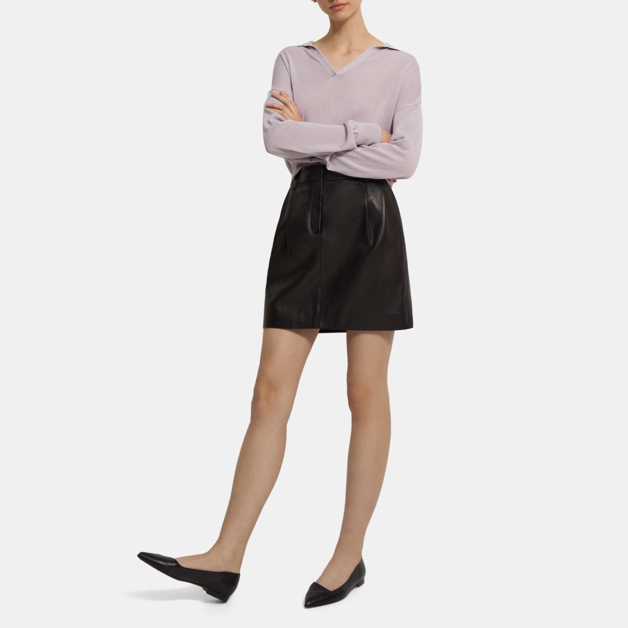 Leather Pleat Mini Skirt | Theory Outlet