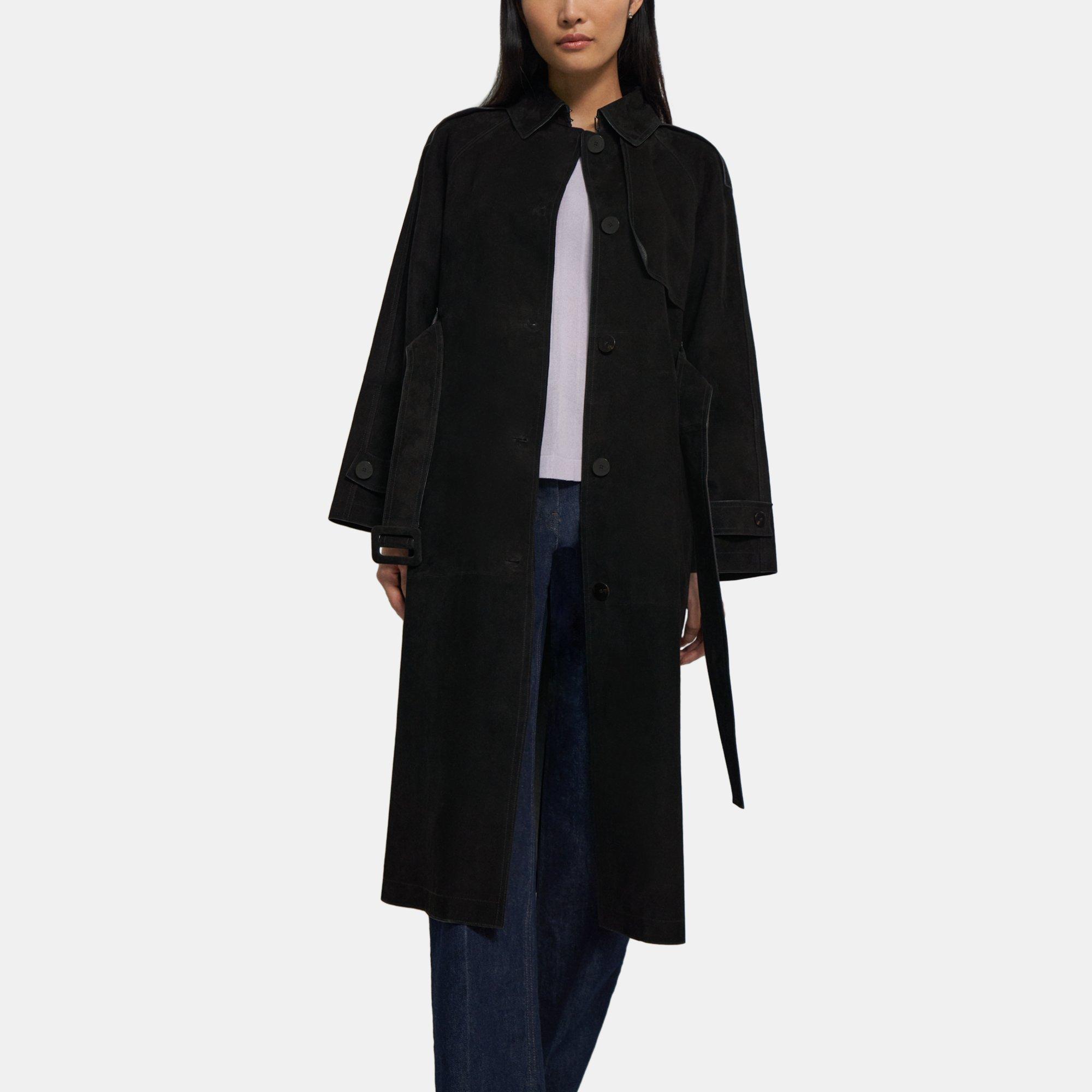 Black suede store trench coat