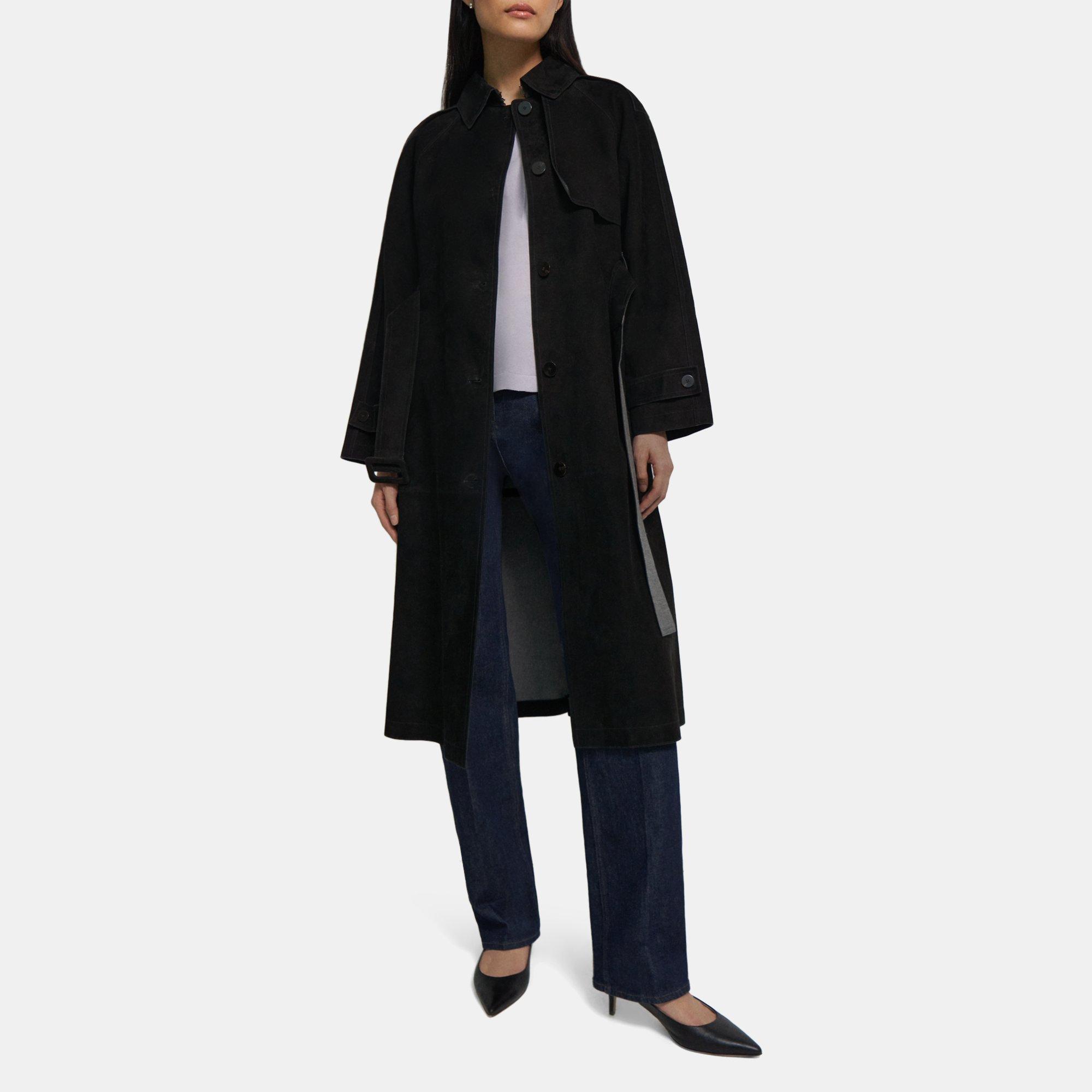 띠어리 Theory Belted Trench Coat in Cotton-Bonded Suede