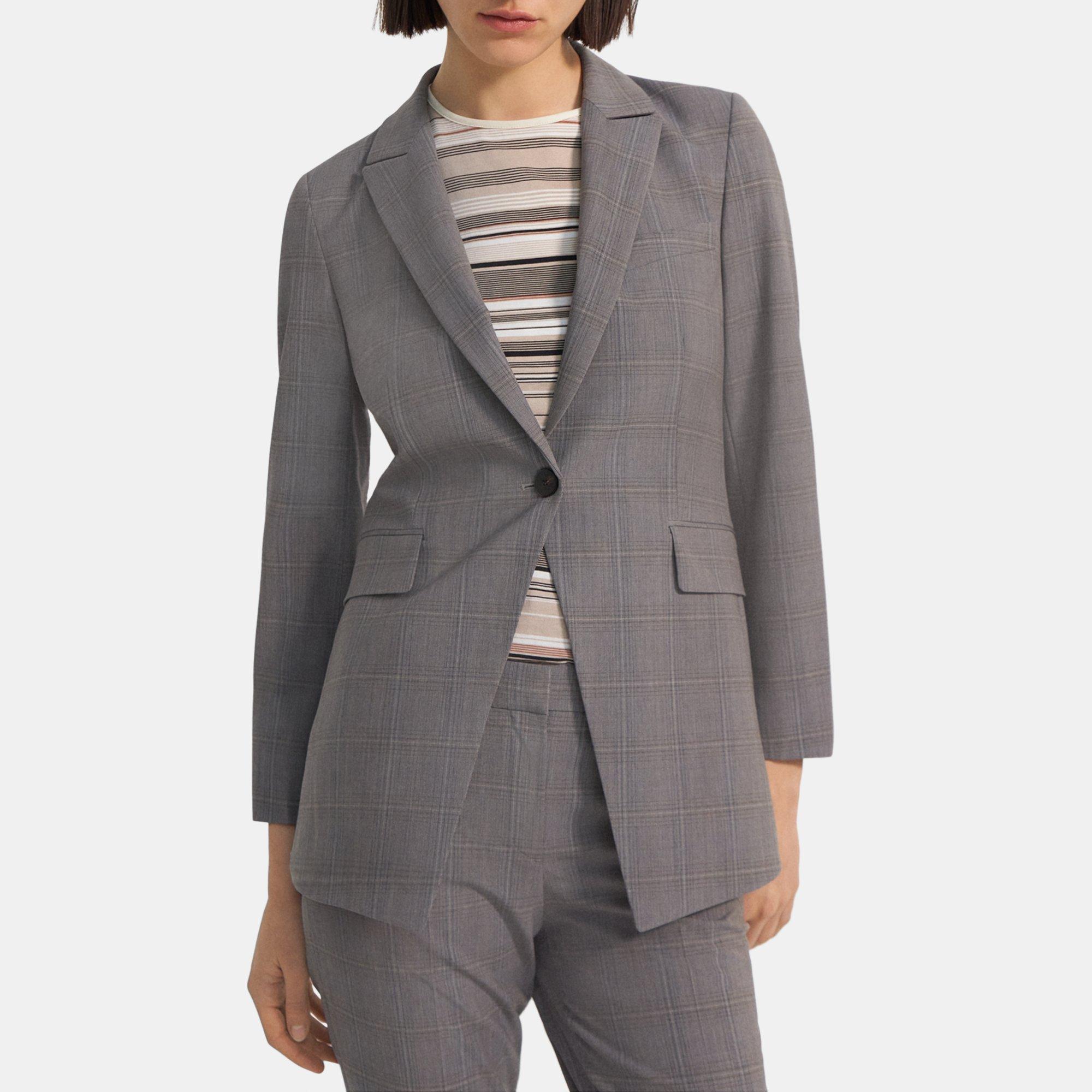 Theory Single-Breasted Blazer in Checked Stretch Wool