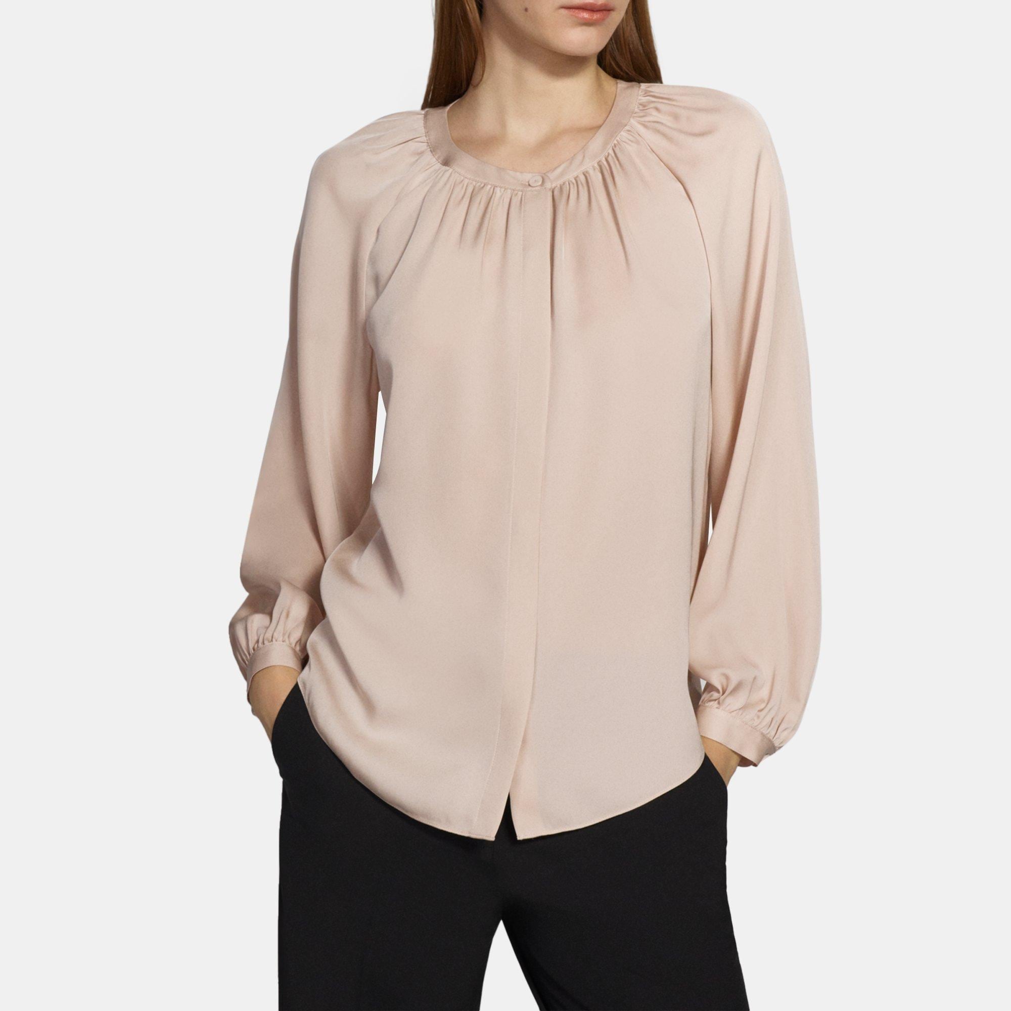 Silk Georgette Gathered Shirt | Theory Outlet