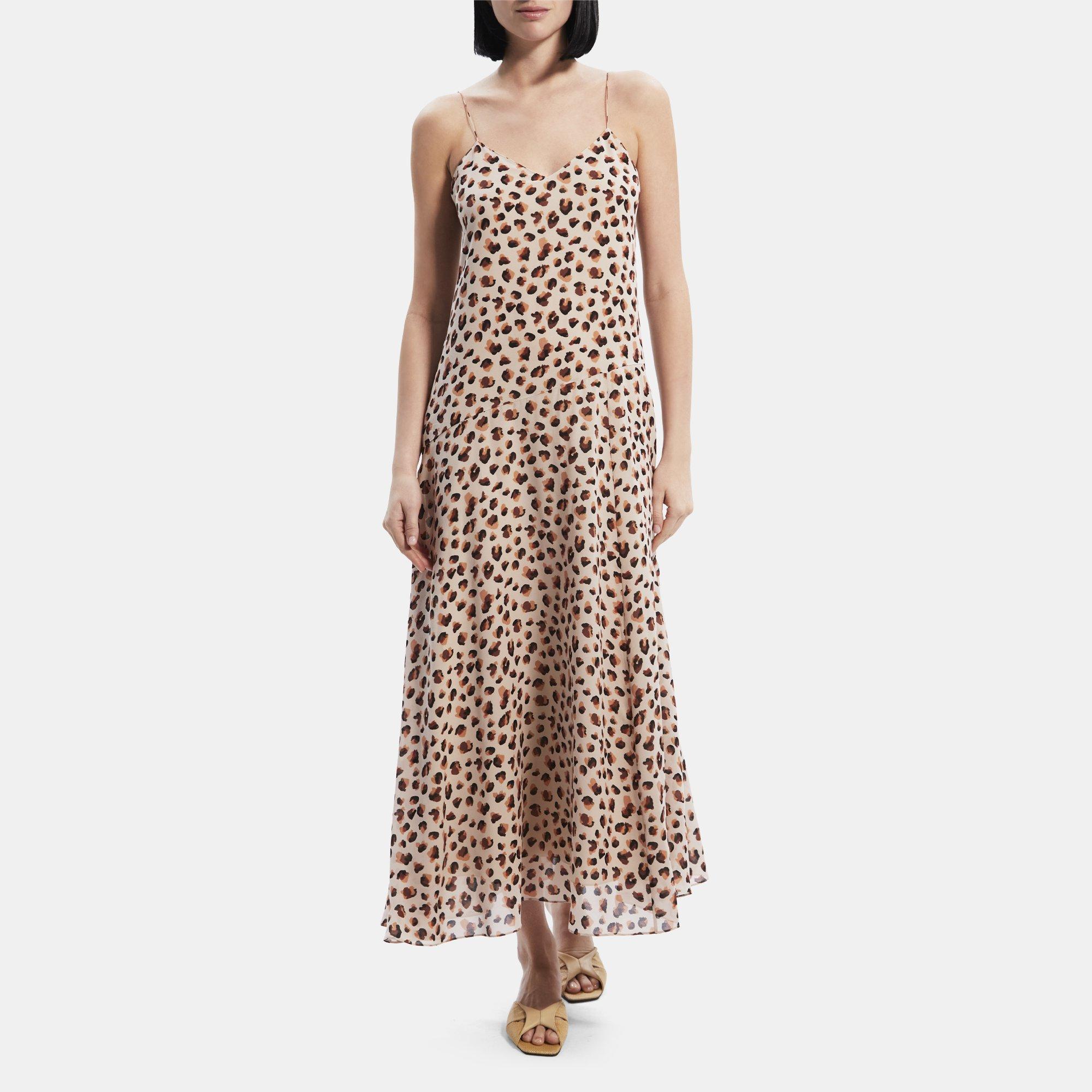 Theory Asymmetrical Slip Dress in Leopard Print Silk
