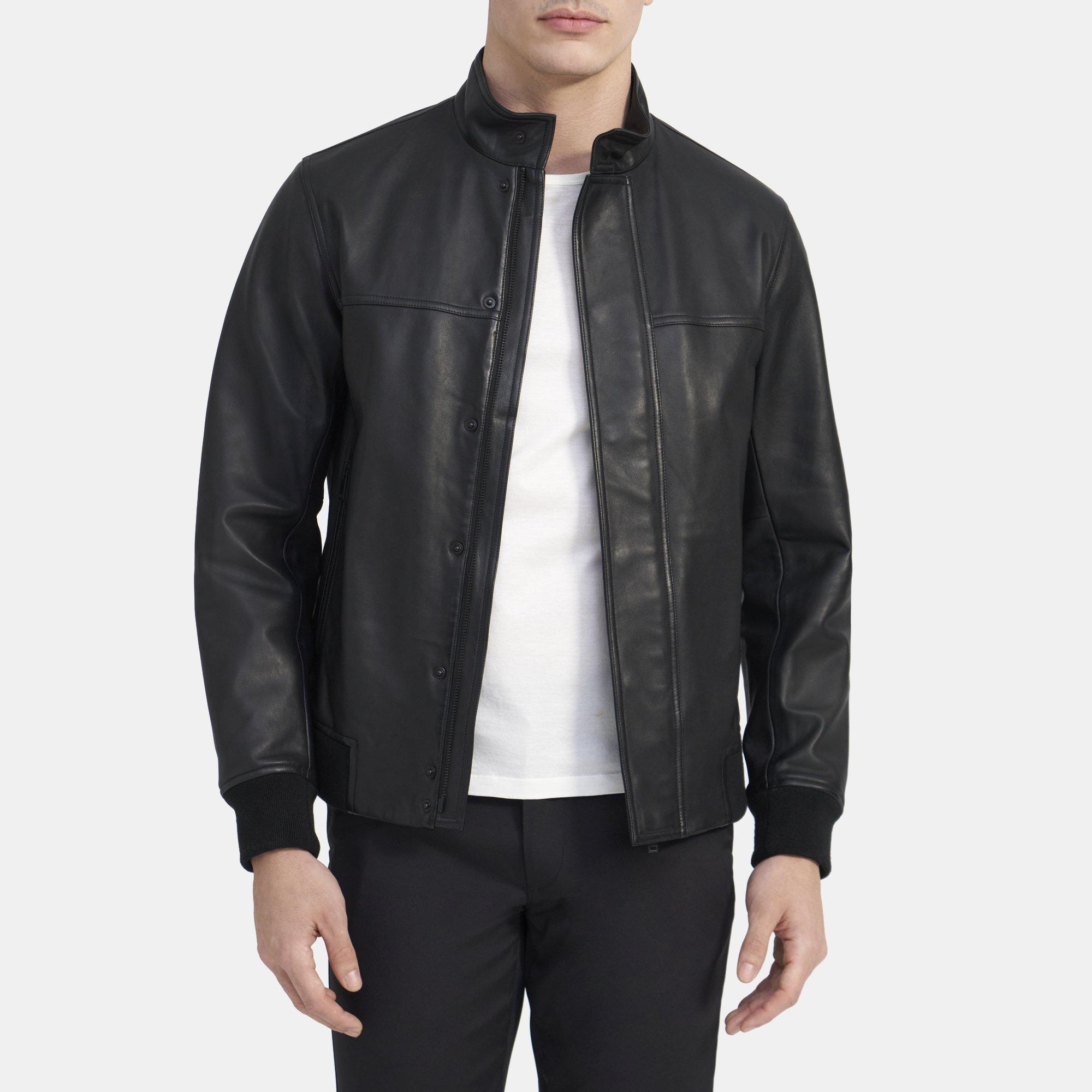 Leather Stand-Collar Jacket | Theory Outlet