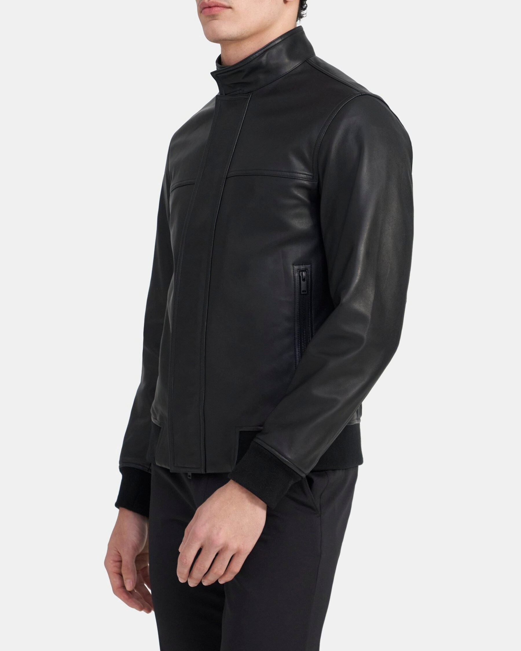 Leather Stand-Collar Jacket | Theory Outlet
