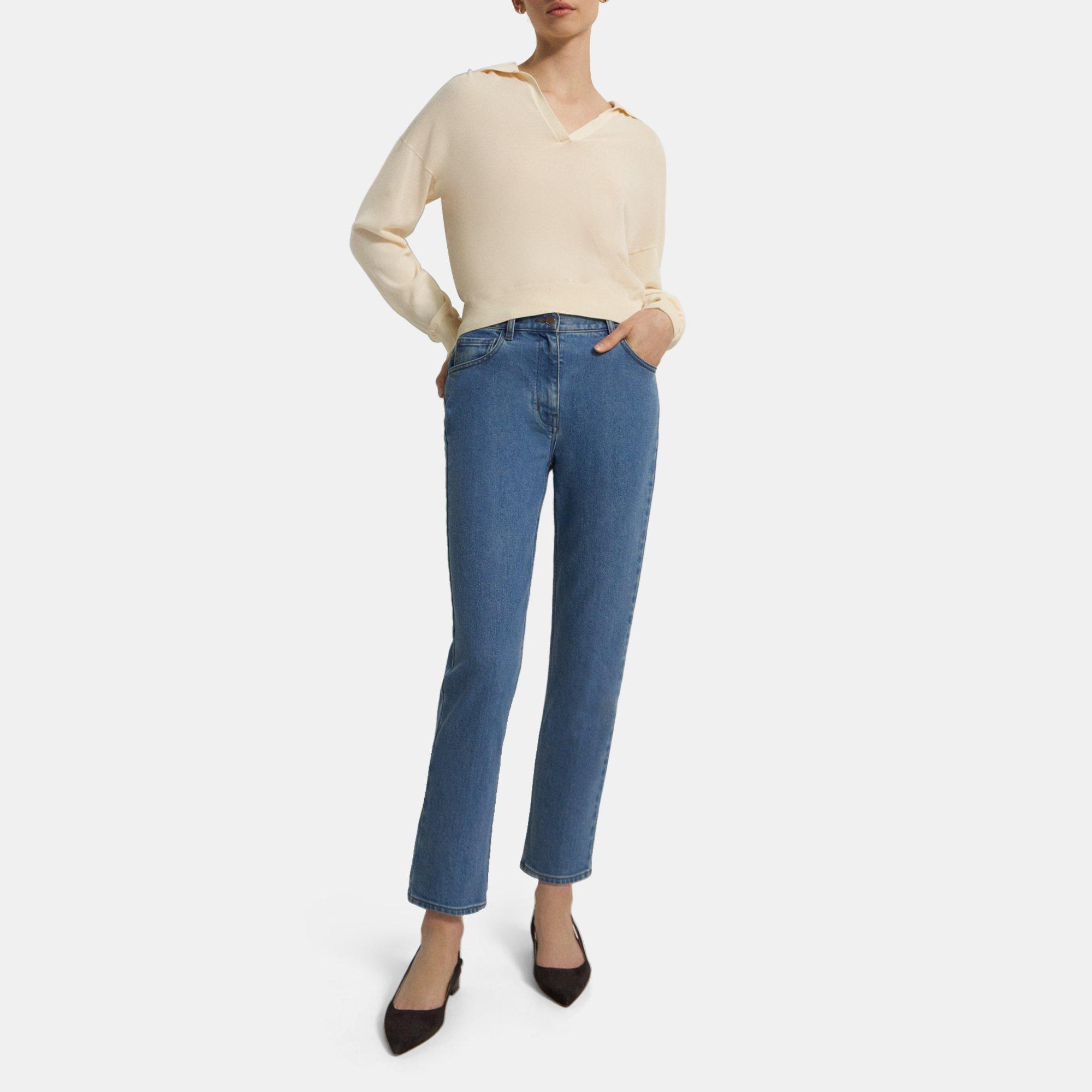 Theory Slim Cropped Jean in Washed Denim