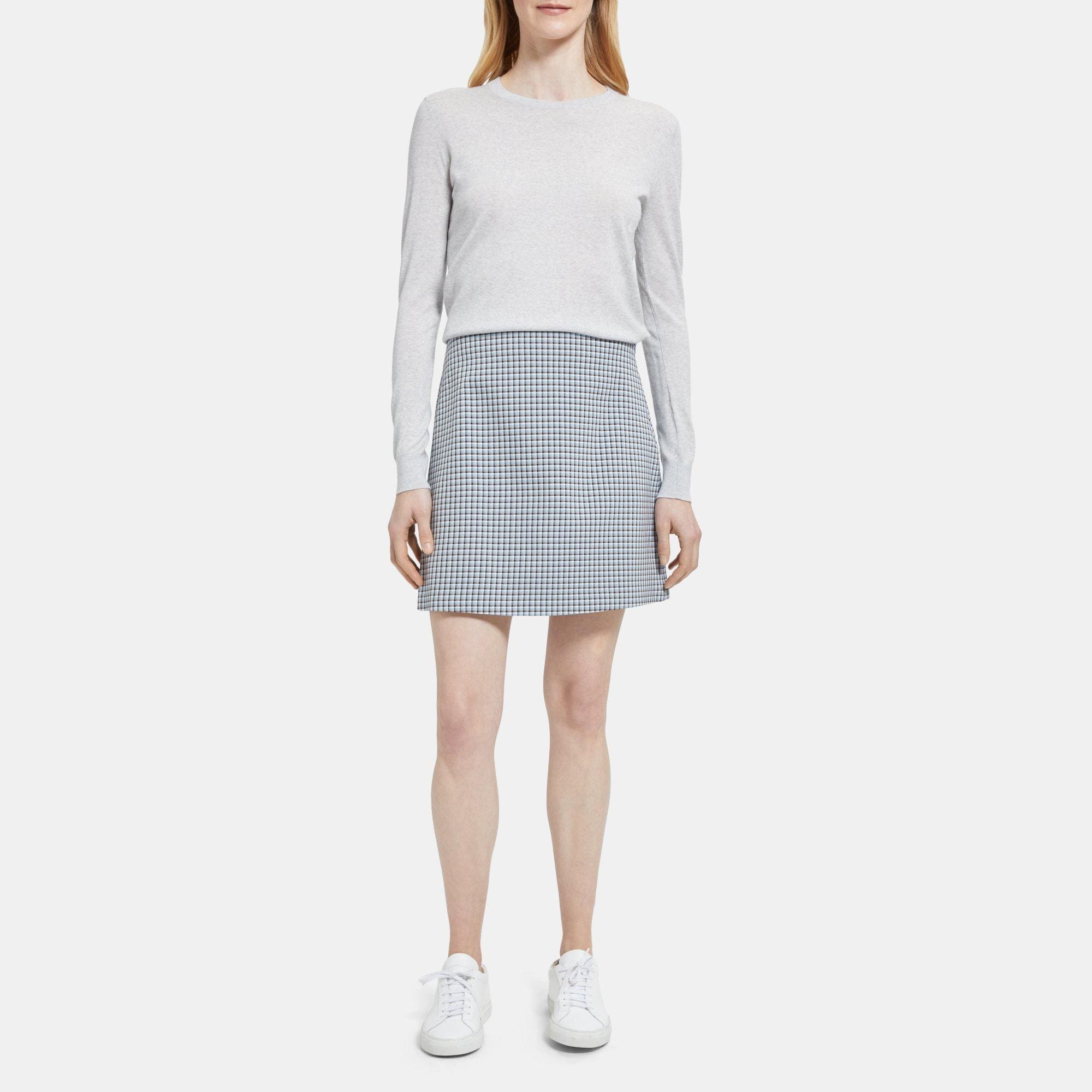 Theory High-Waisted Mini Skirt in Viscose Check