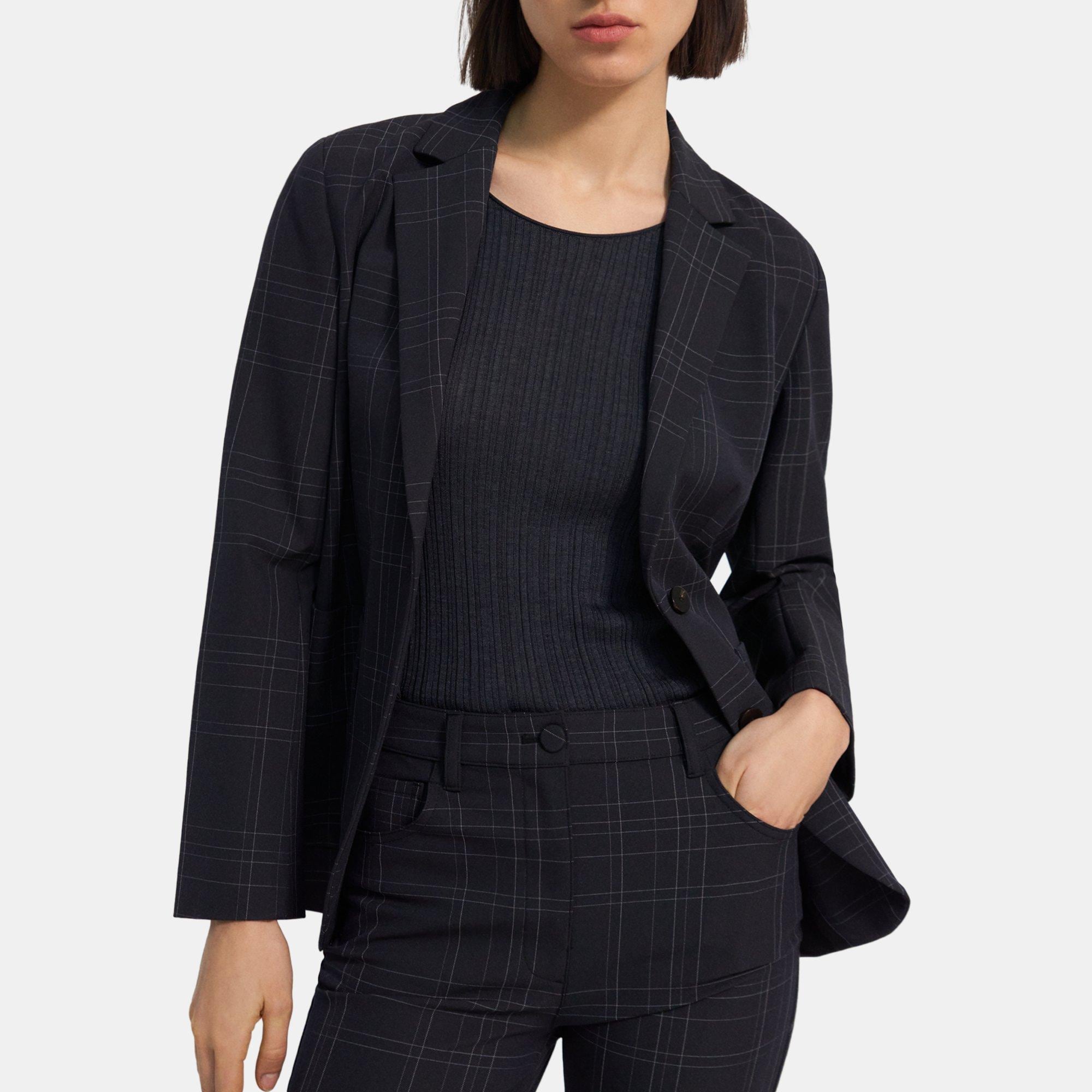 Theory Patch-Pocket Blazer in Stretch Plaid Suiting