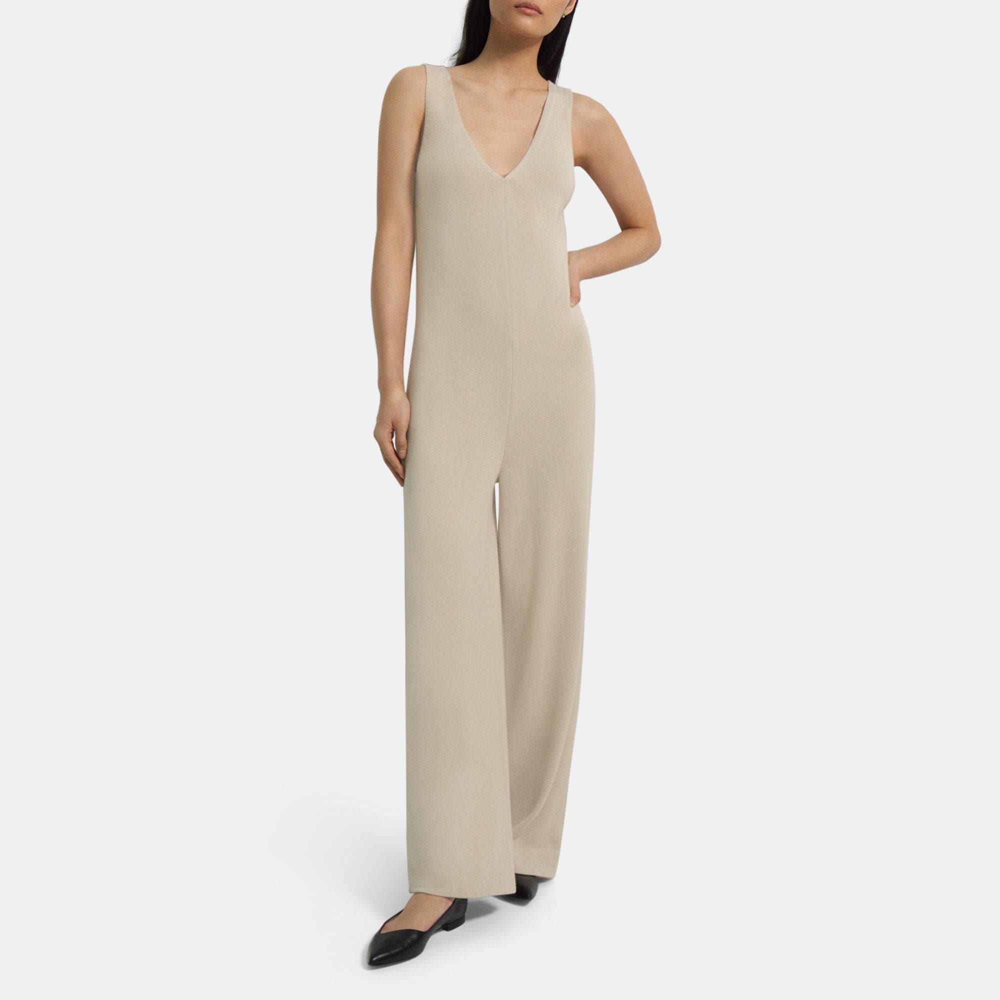 Theory V-Neck Jumpsuit in Fine Merino Wool