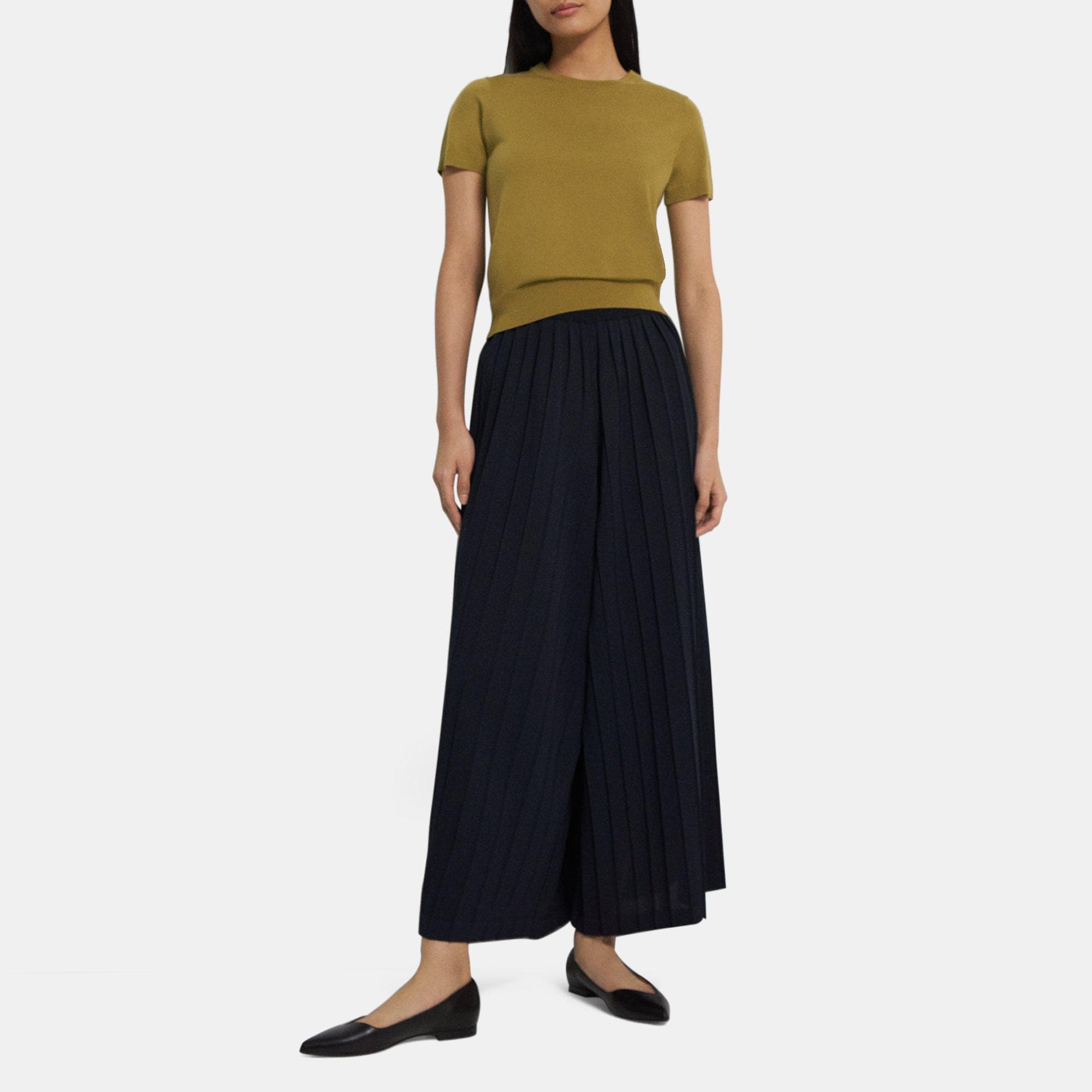 띠어리 Theory Pleated Palazzo Pant in Cotton Blend,NAVY