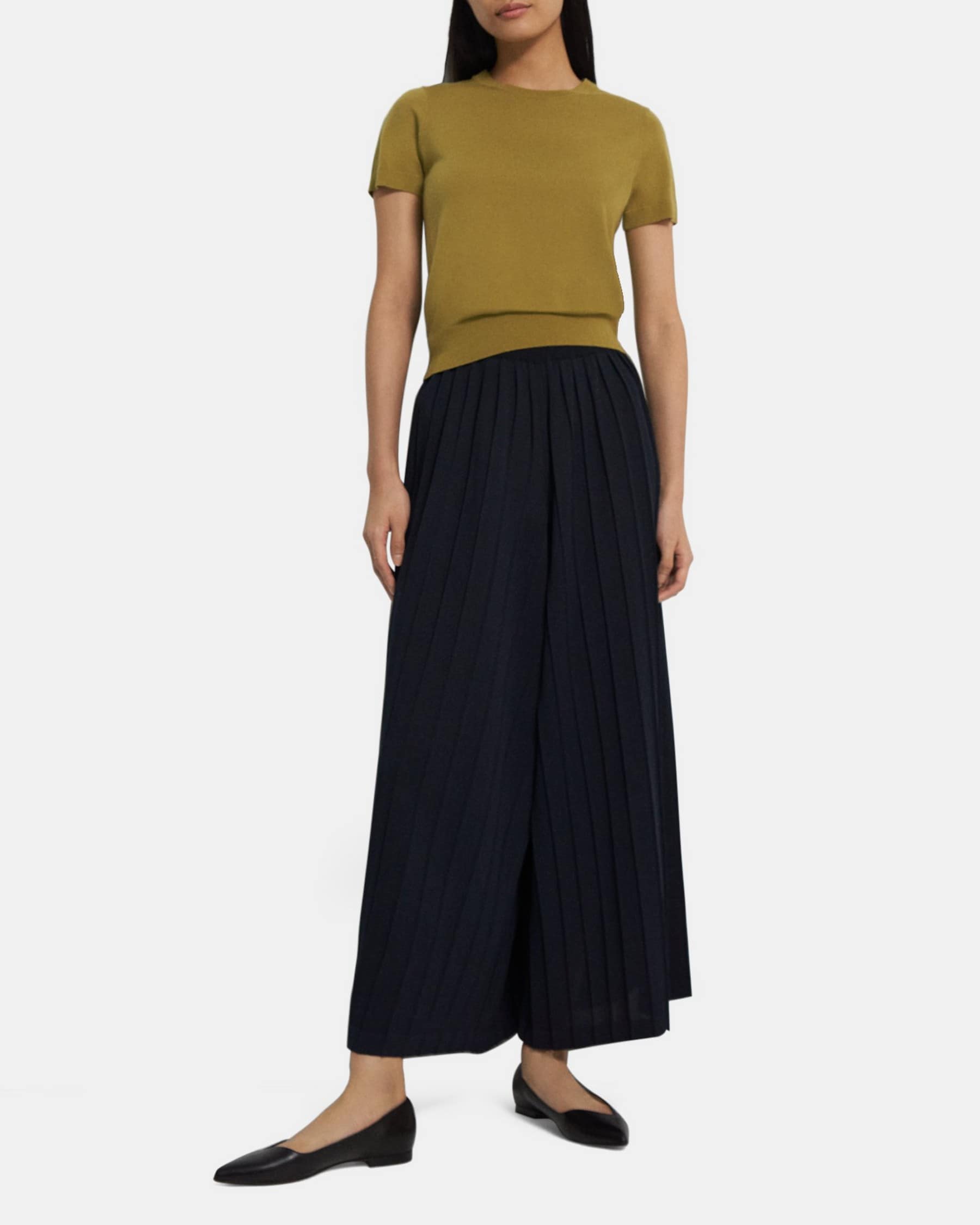 Cotton Blend Pleated Palazzo Pant | Theory Outlet