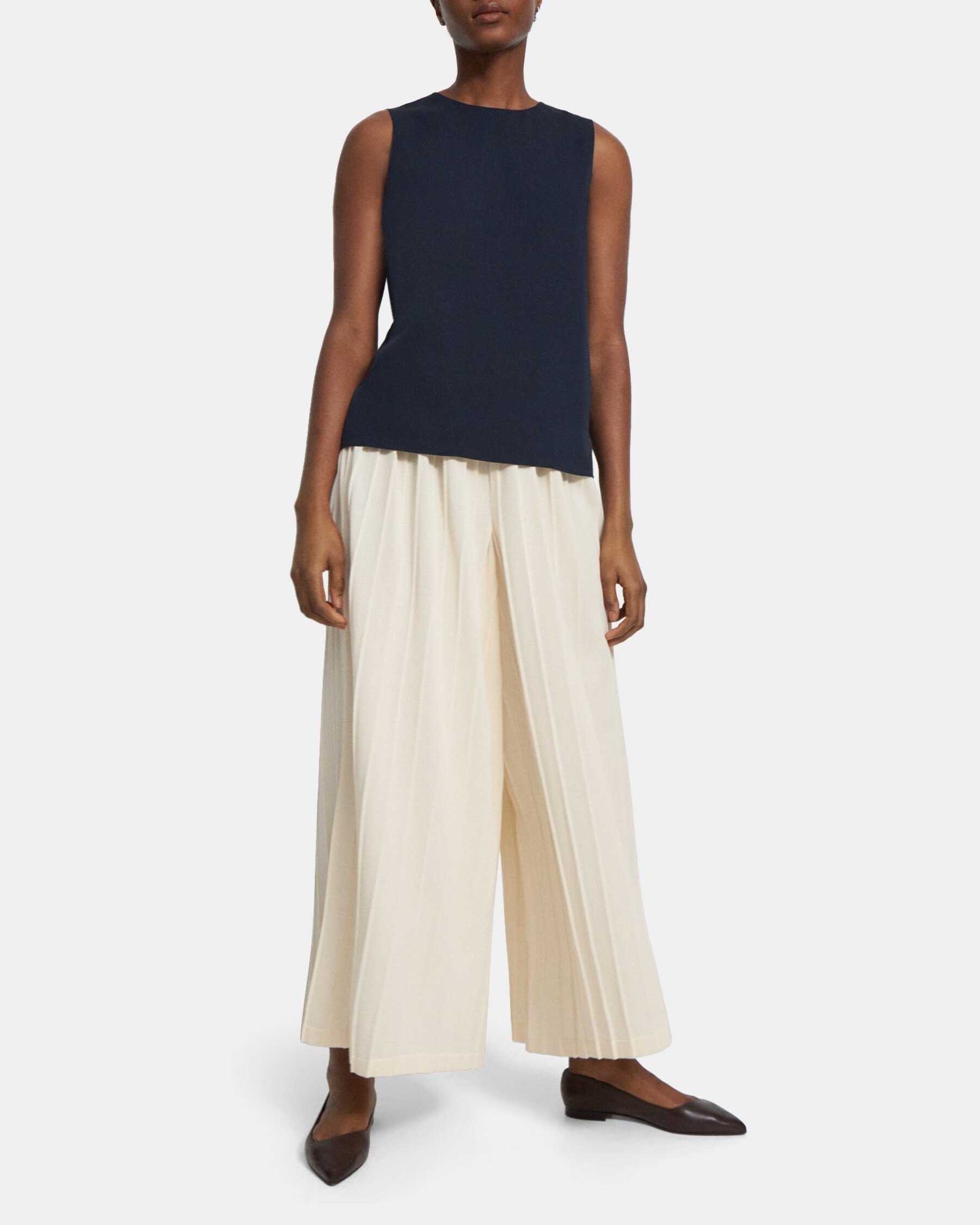 Theory Pleated Palazzo Pant in Cotton Blend